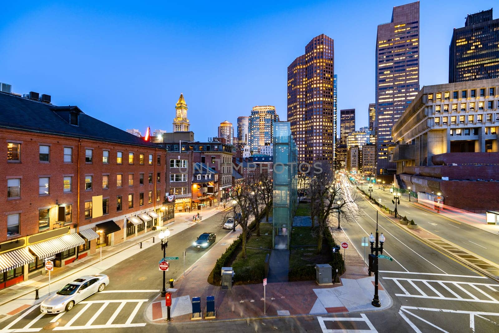 Boston Downtown cityscape with skylines building sunset at Boston city, MA, USA.