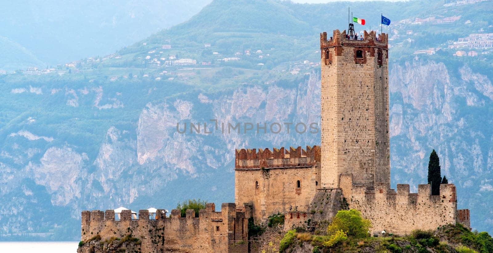 Malcesine Castle of Castello Scaligero on the Lago di Garda lake in Italy Verona province Veneto region .