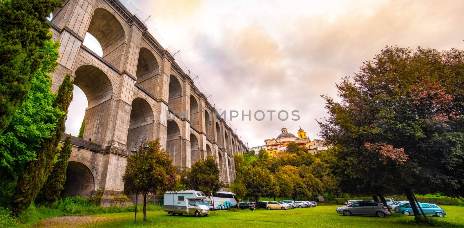 Ariccia panoramic bridge horizontal from Bernini parking  - Rome suburb in Lazio - Italy .