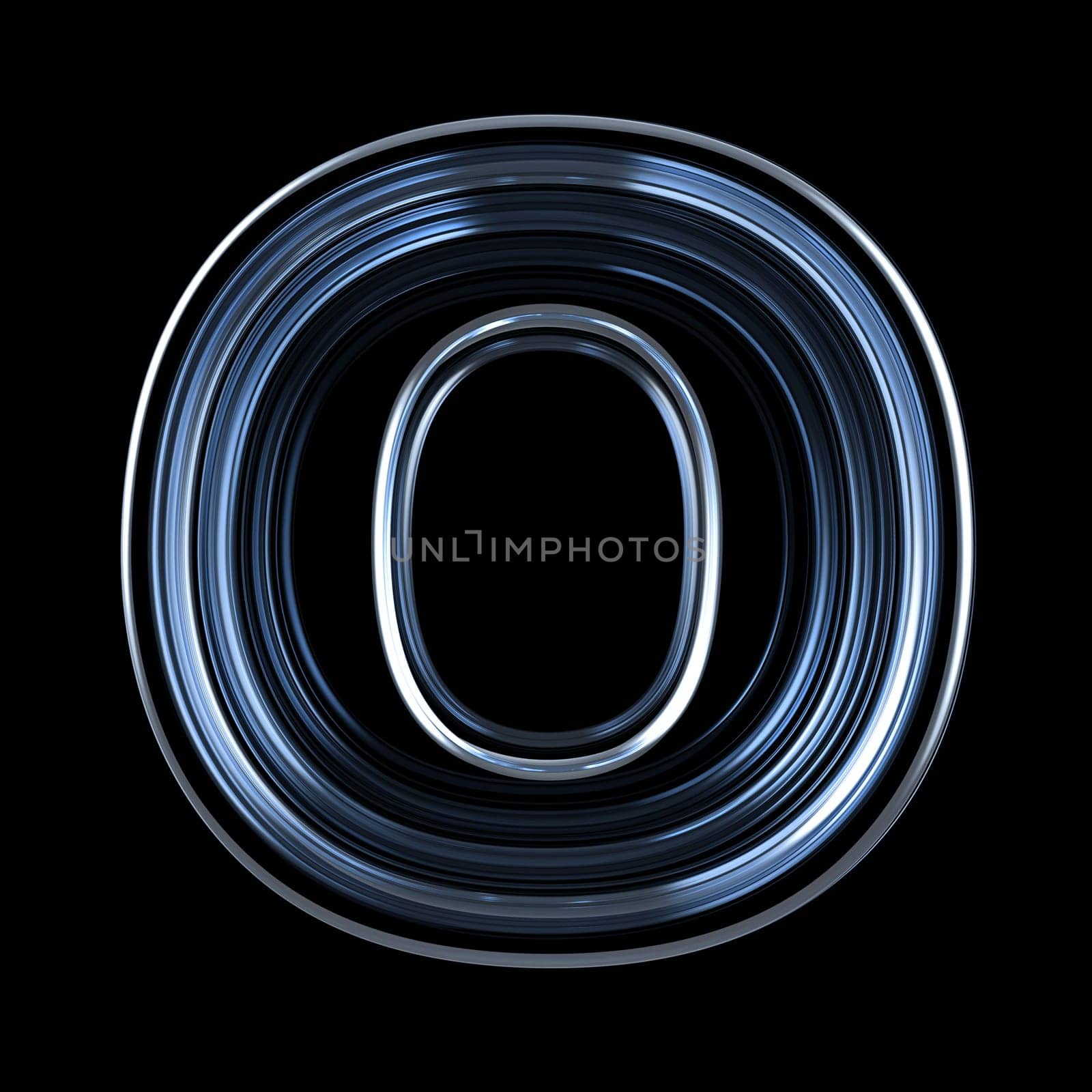 Transparent x-ray letter O. 3D render illustration on black background