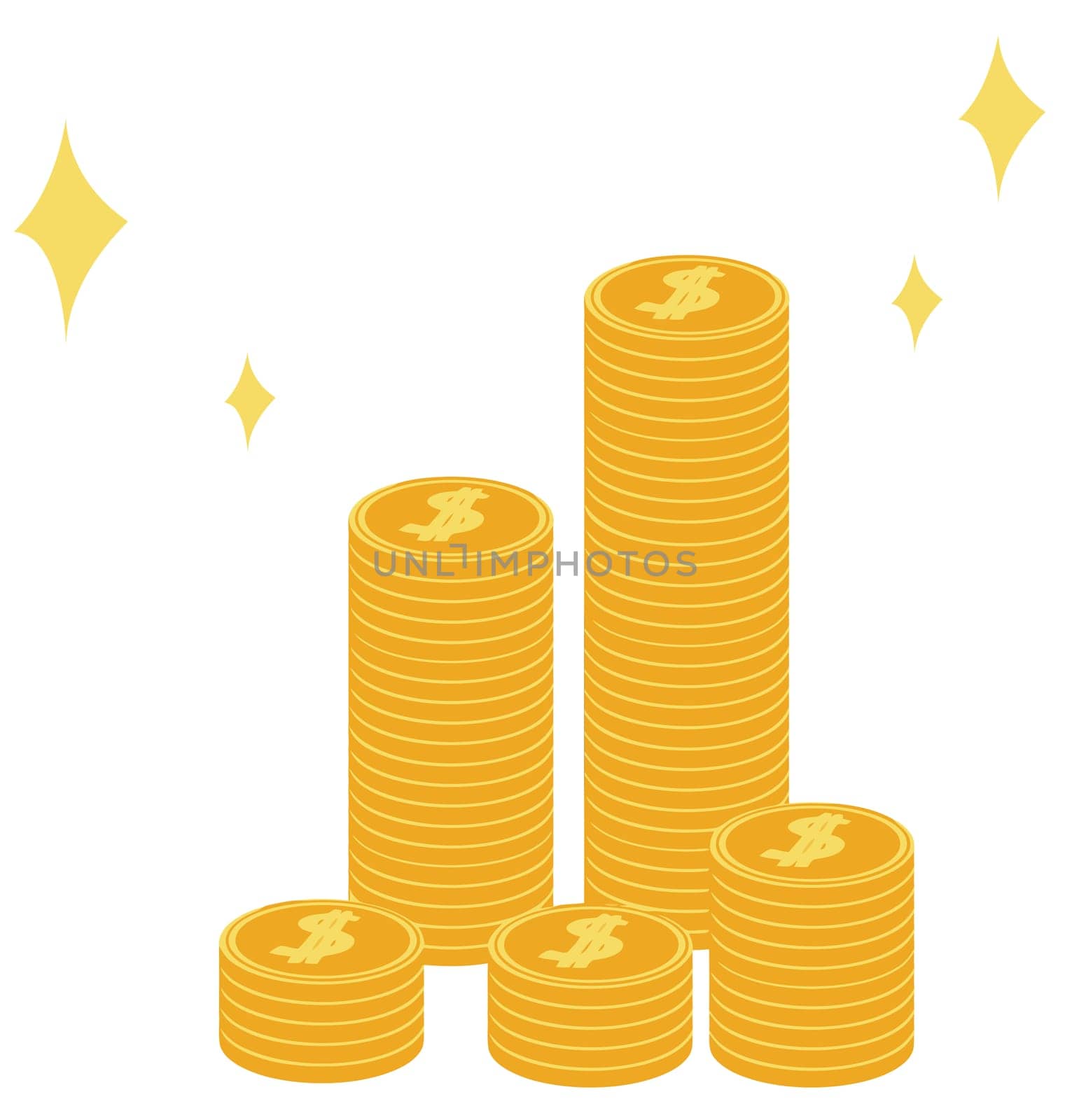 pile golden coins treasure finance yellow illustration money wealth