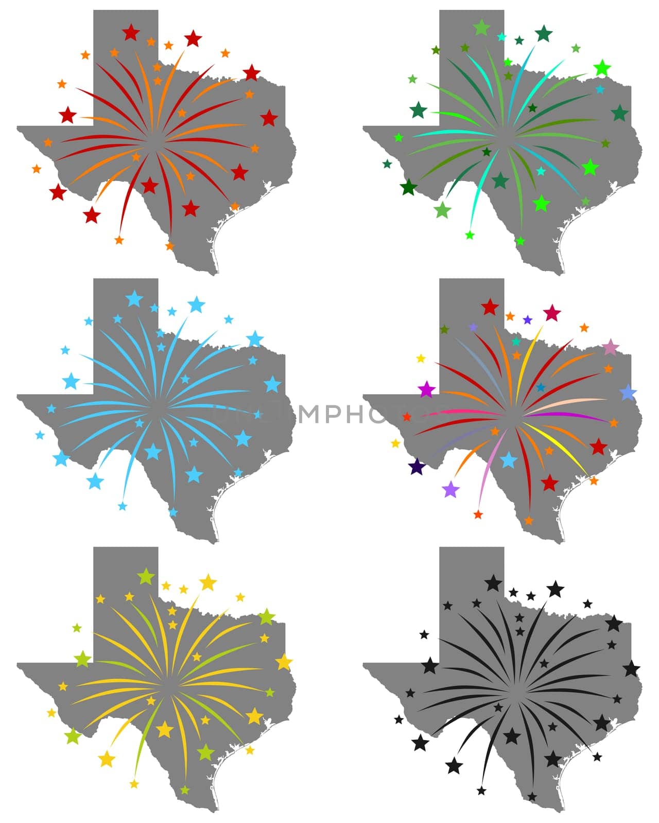 Karte von Texas mit Feuerwerk