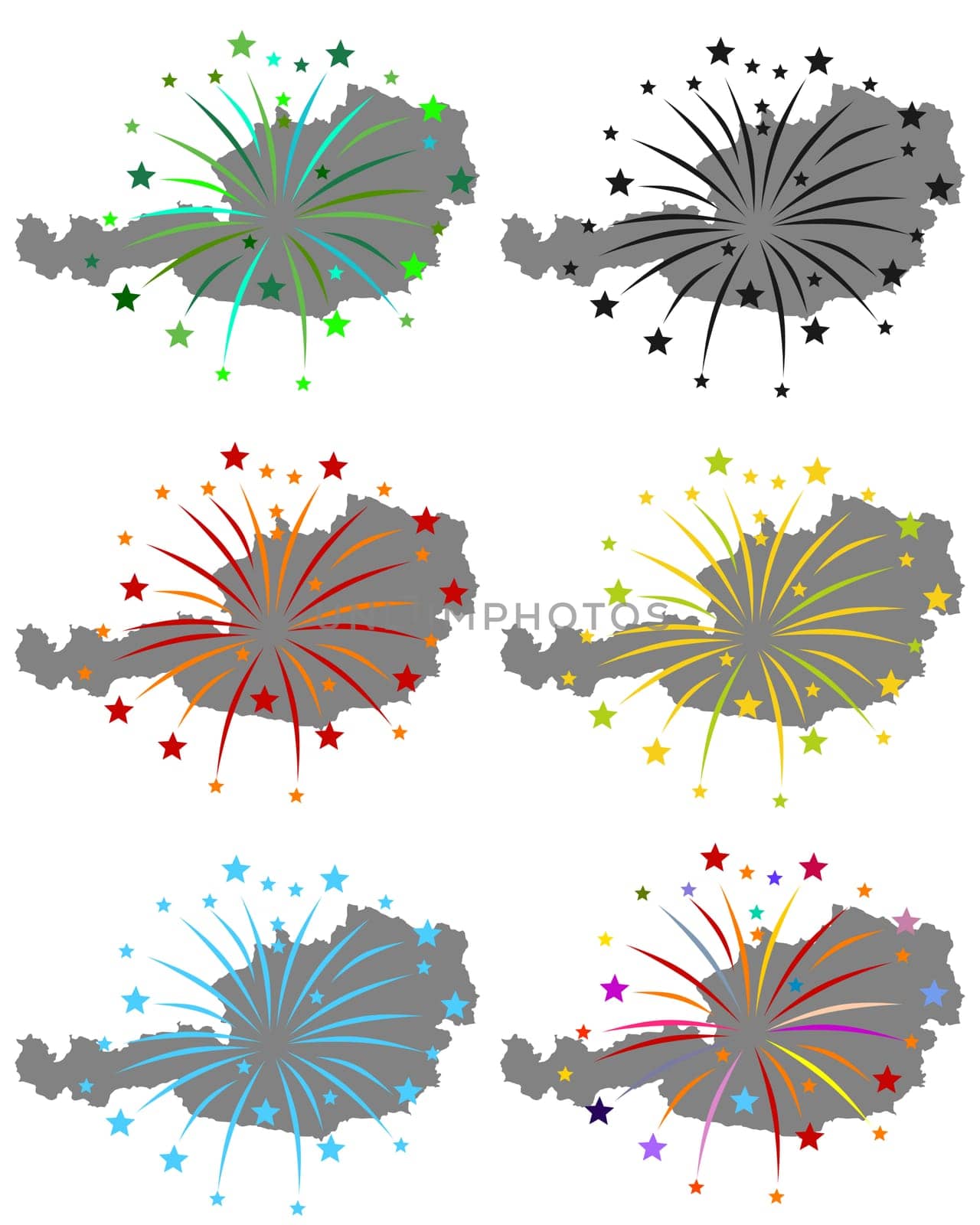 Karten von Österreich mit Feuerwerk