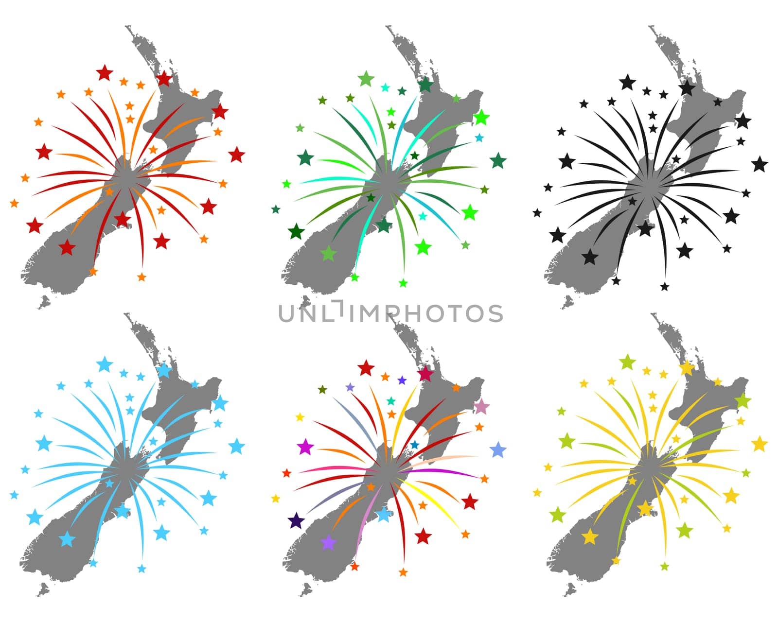 Karte von Neuseeland mit Feuerwerk