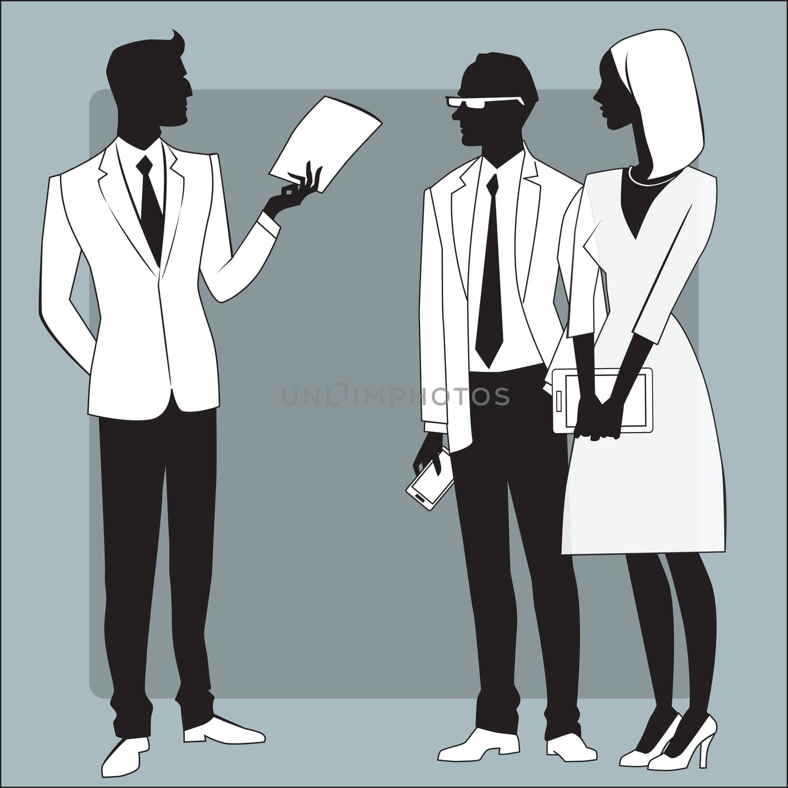 Head businessman gives the job to the staff the way office work