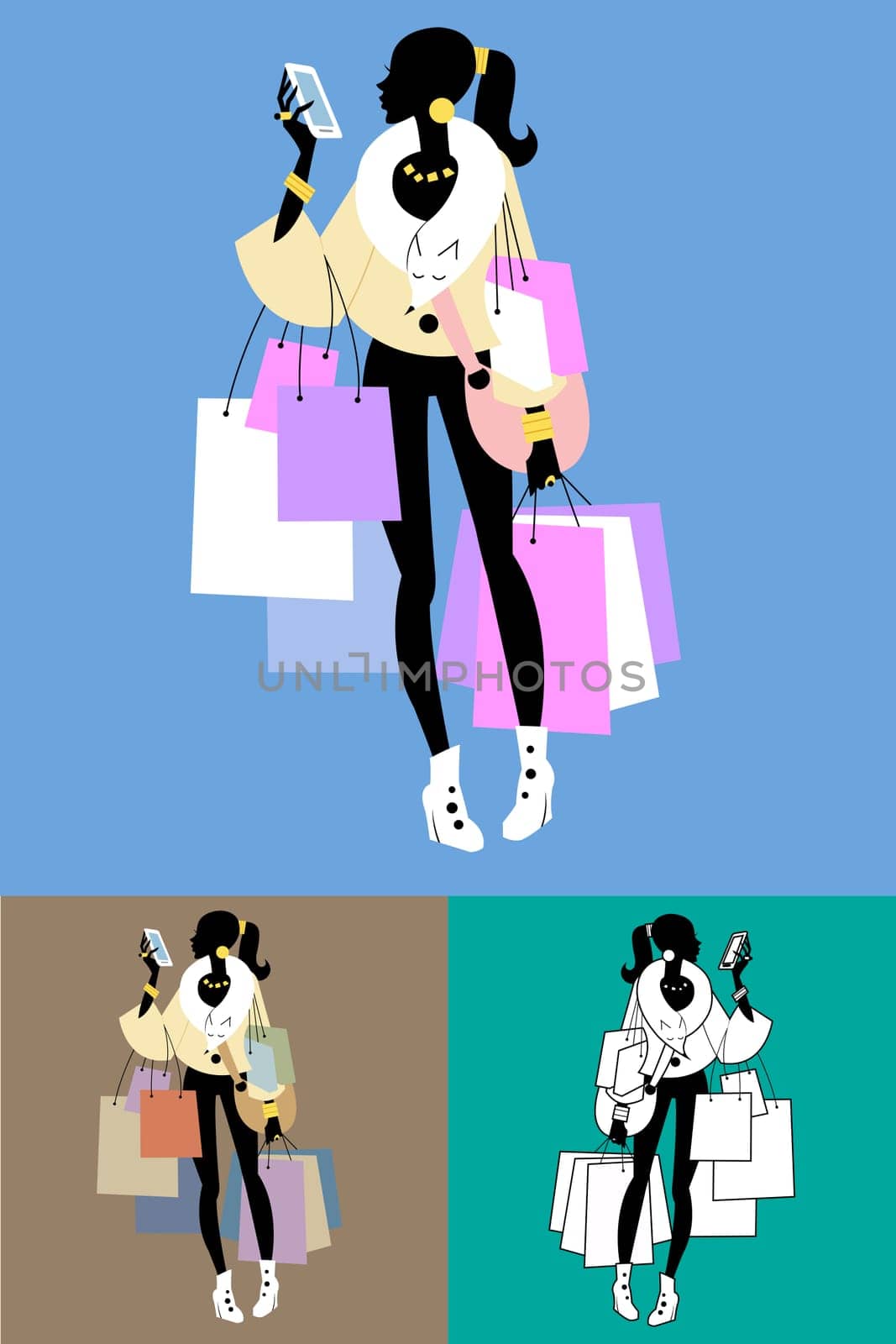 Fashionista Shopaholic calls. The image of the girl with the purchase after the sale
