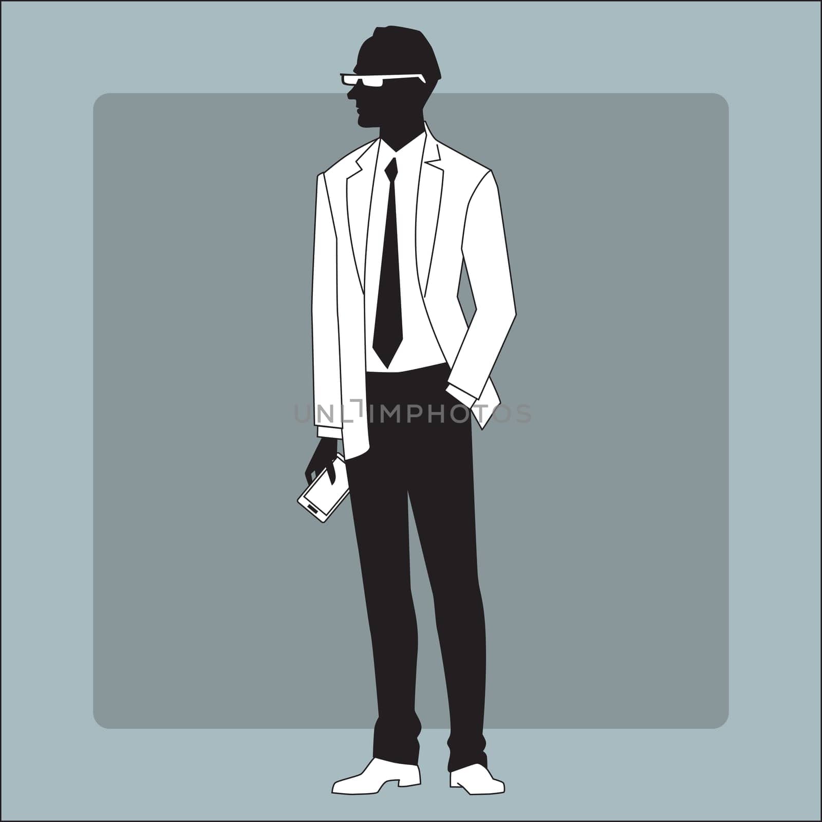 Modern businessman with a gadget in his hand icon symbol