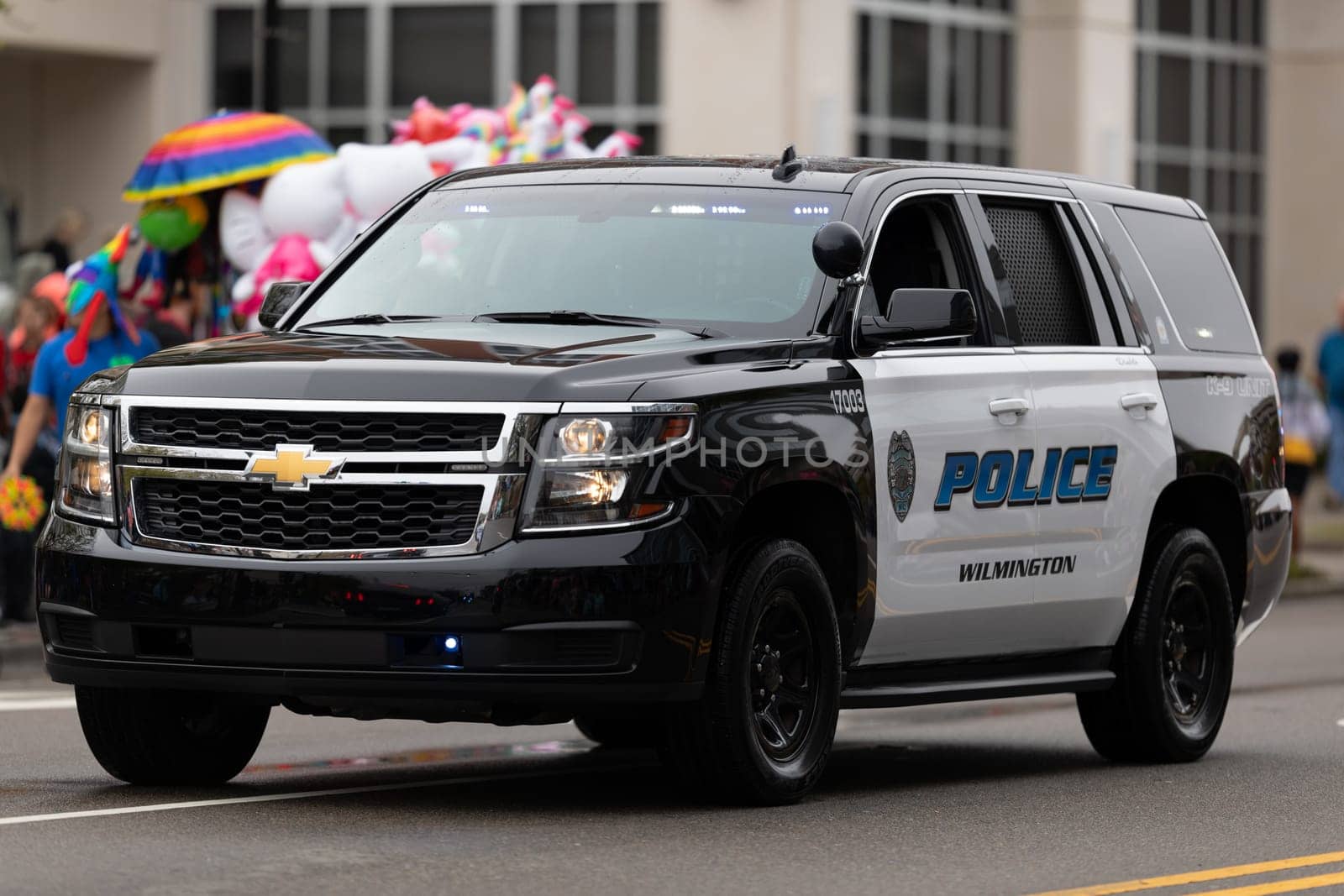 Wilmington, North Carolina, USA - April 6, 2019: The North Carolina.Azalea Festival, Chevrolet suburban K-9 Unit from the Wilmington Police driving down the street
