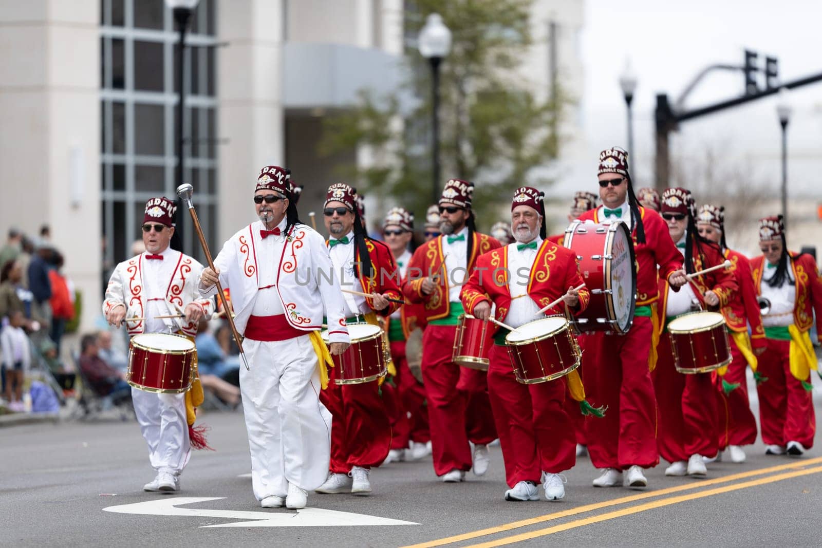 Wilmington, North Carolina, USA - April 6, 2019: The North Carolina.Azalea Festival, Members of the Drum and Bugle Corps, performing at the parade