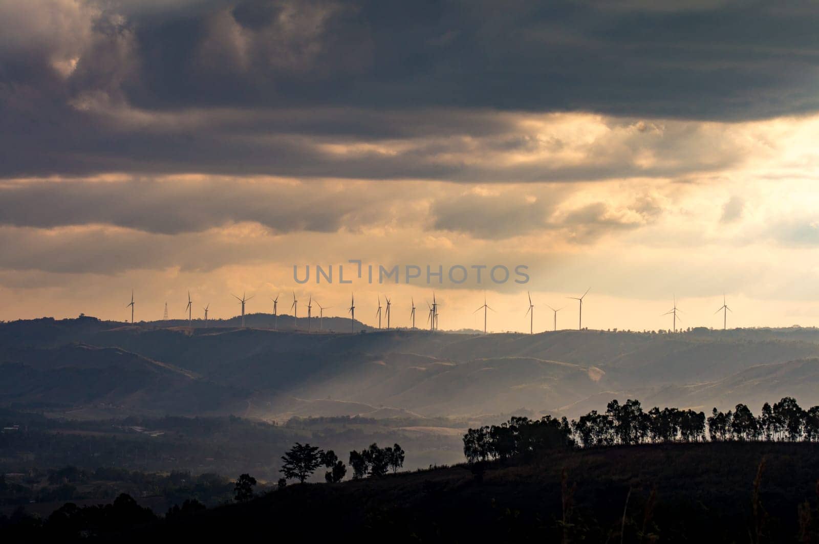 Wind turbines. Wind power generators. Alternative energy, reduce global warming. Reduce insufficient energy problems.