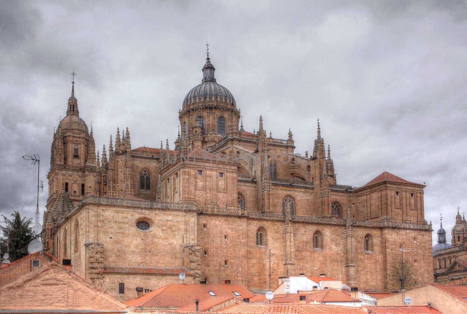 Cathedral, cloudy sky, Salamanca, Castilla and León, Spain