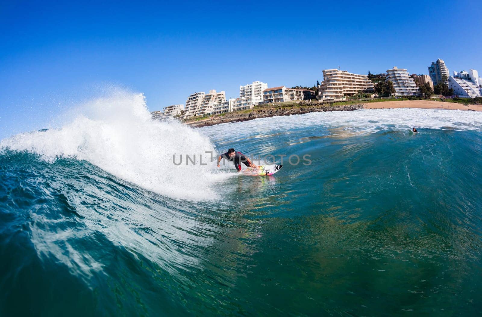 Surfing surfer closeup wave action water photo.