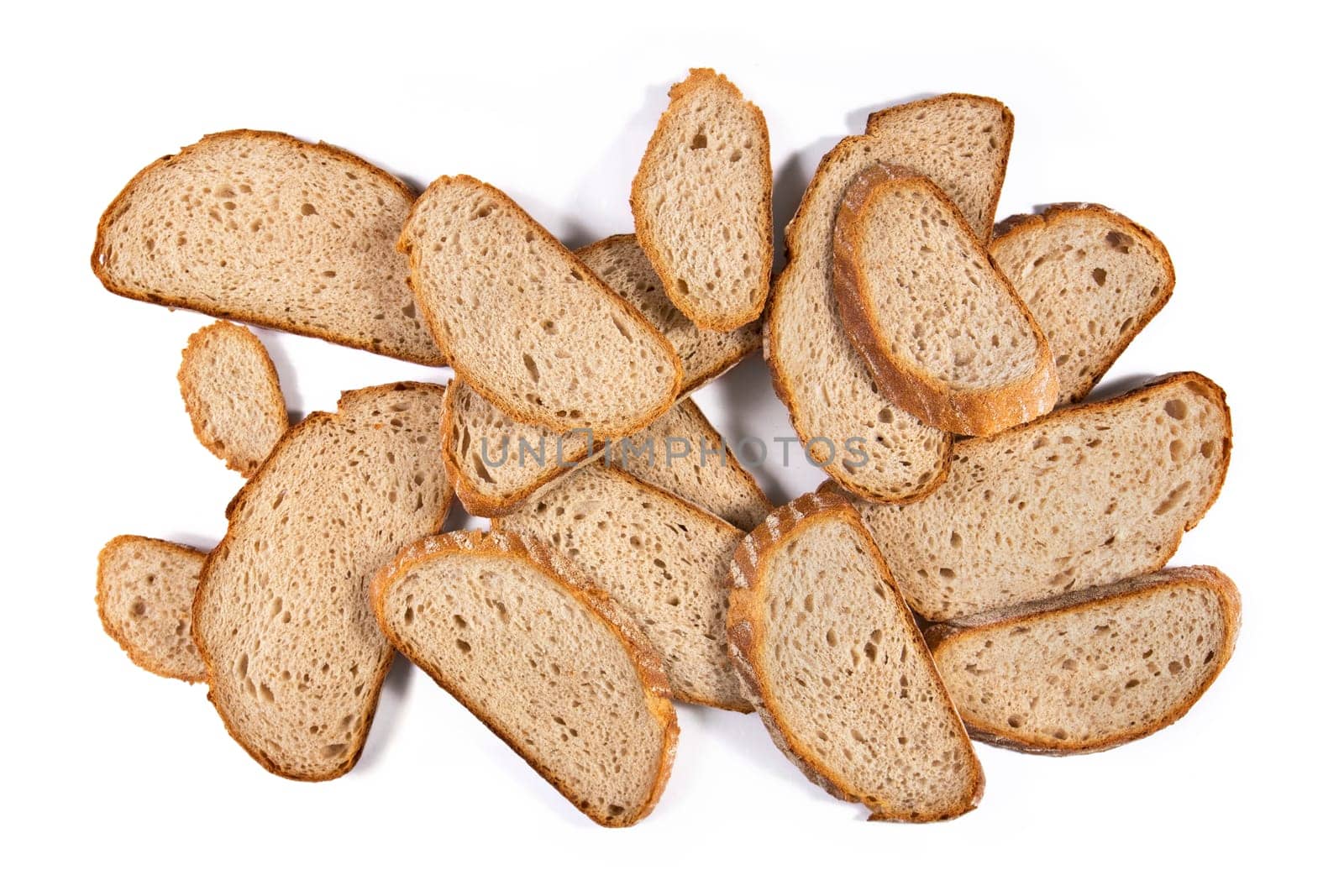 Group of rye bread slices on white background