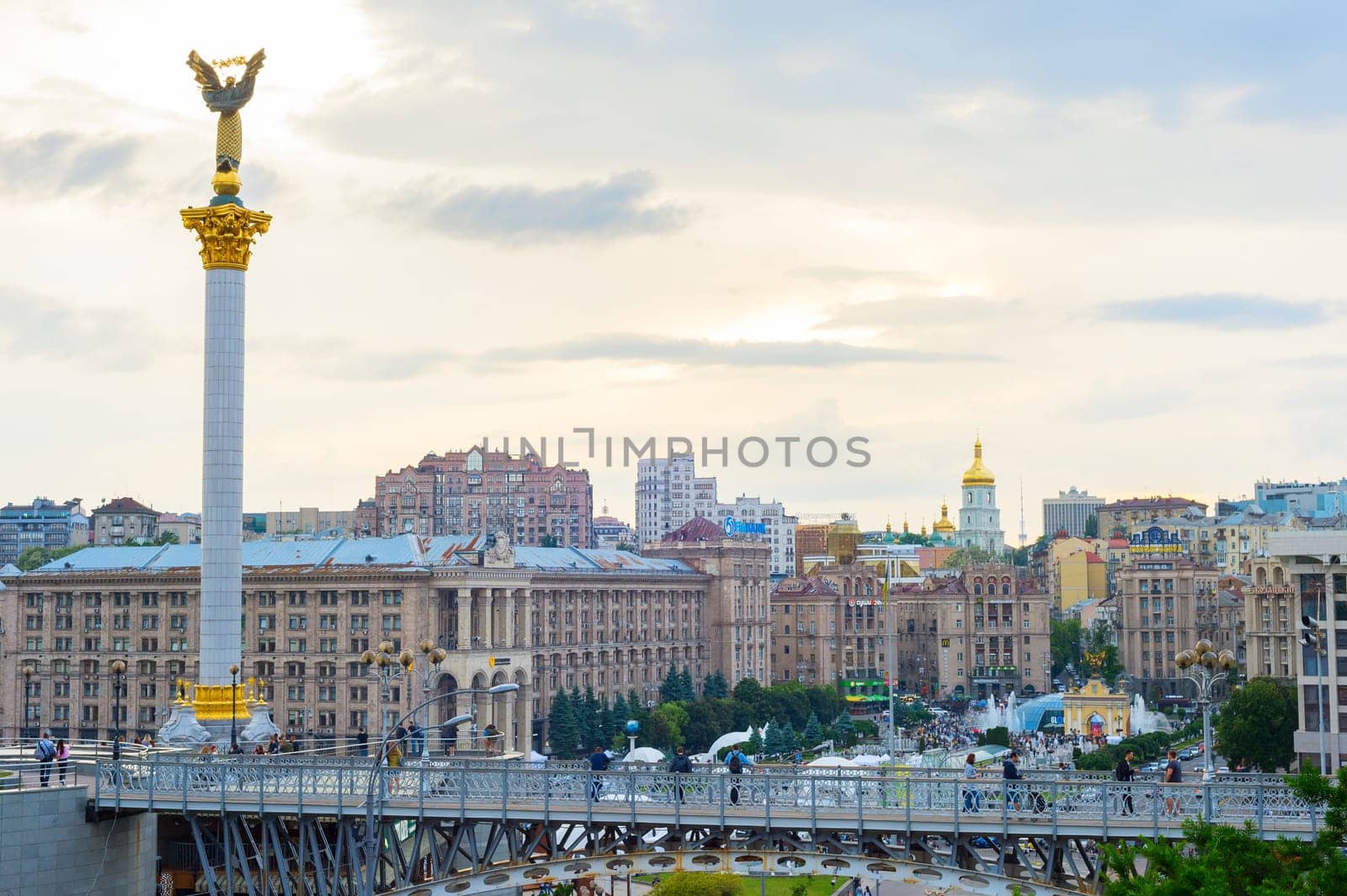 KIEV, UKRAINE - MAY 25, 2019: Skyline of Independence square (Maidan Nezalezhnosti) - is the main square of Kiev. Kiev capital of Ukraine