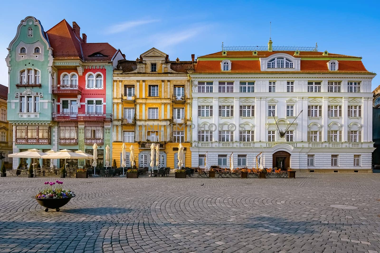 Buildings on the Union Square (Piata Unirii), one of the most beautiful squares of Timisoara, Romania