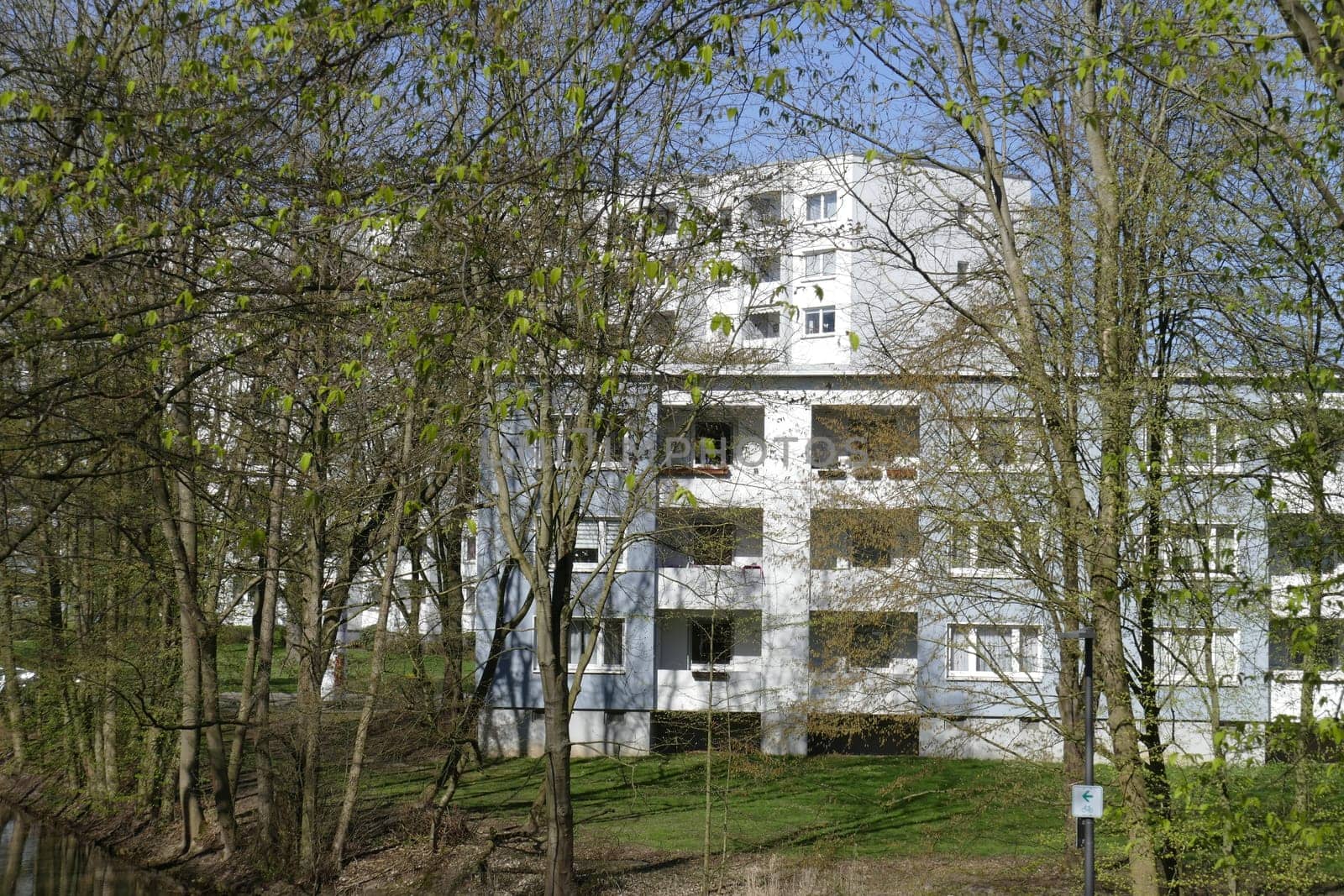 Residential house, skyscraper, trees, Vahr, Bremen