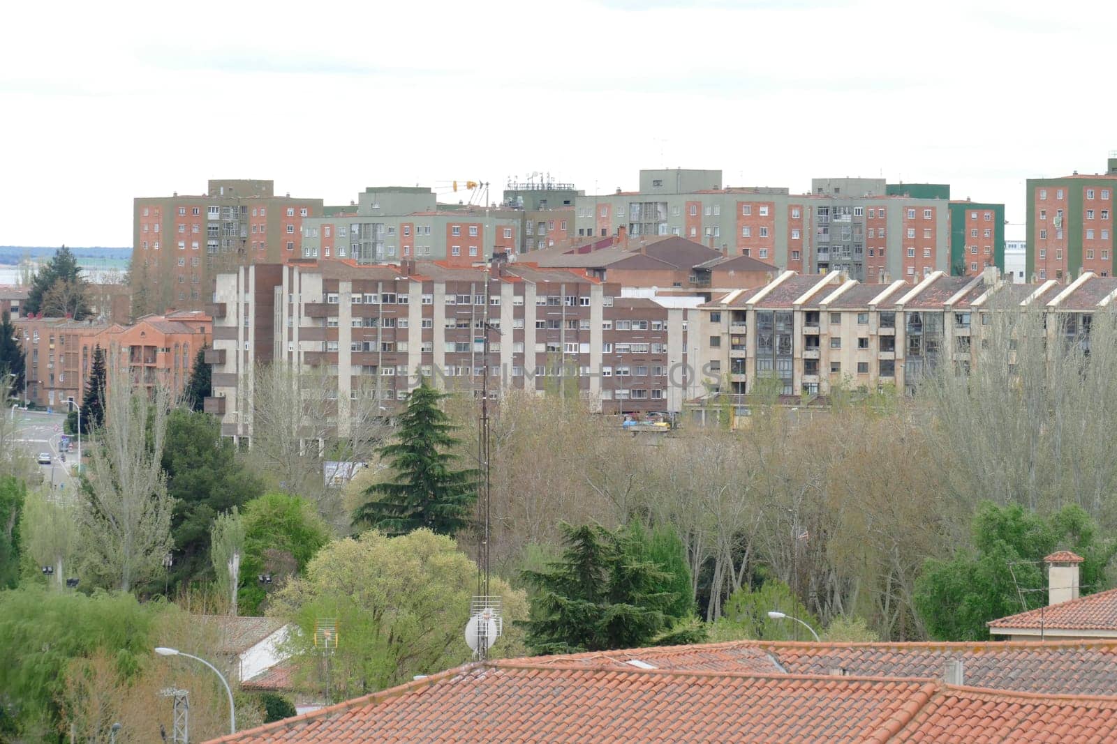 Modern residential buildings, cloudy sky, Salamanca, Castilla and León, Spain