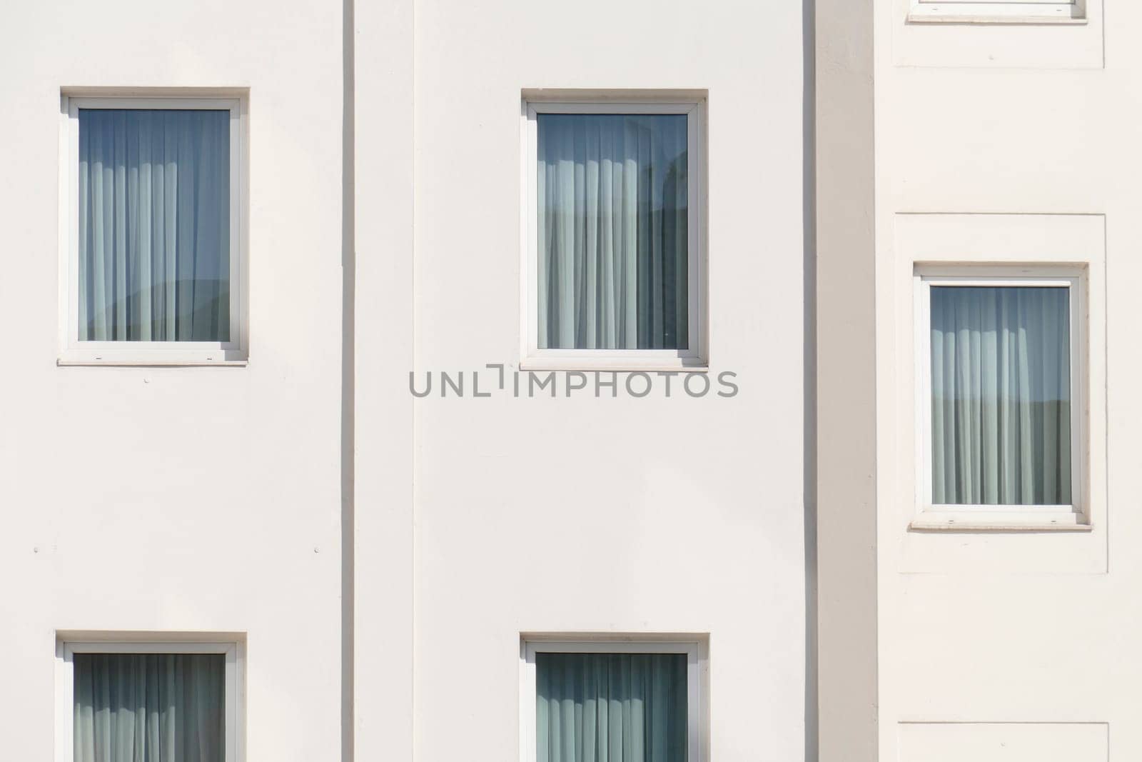 Window, window front with drawn curtains on a white monotonous house facade, Bremen, Germany, Europe