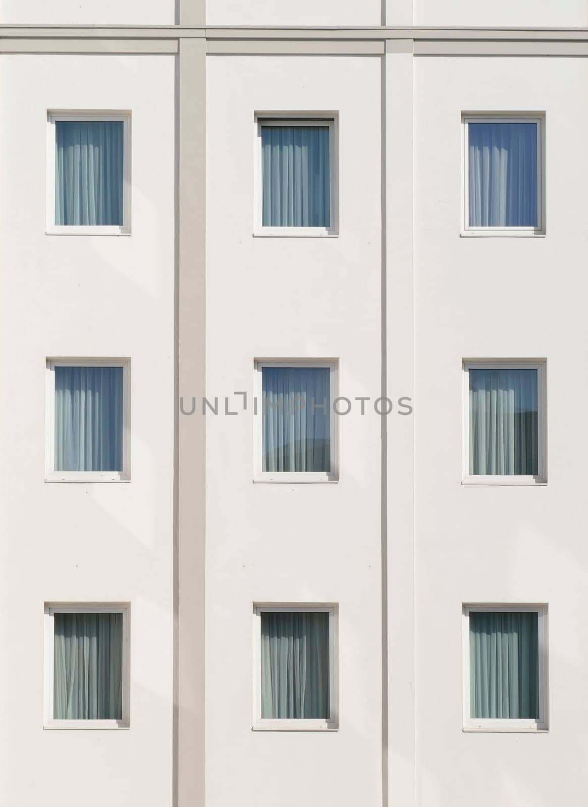 Window, window front with drawn curtains on a white monotonous house facade, Bremen, Germany, Europe