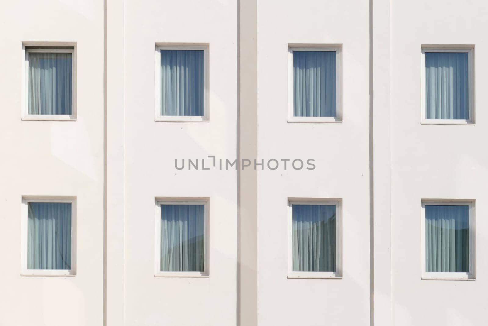 Window, window front with drawn curtains on a white monotonous house facade, Bremen, Germany, Europe