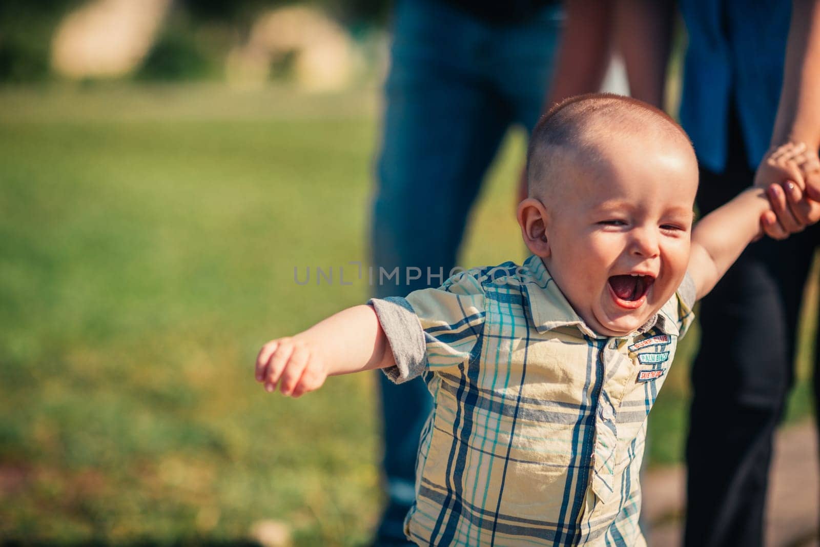 happy toddler baby on nature background.