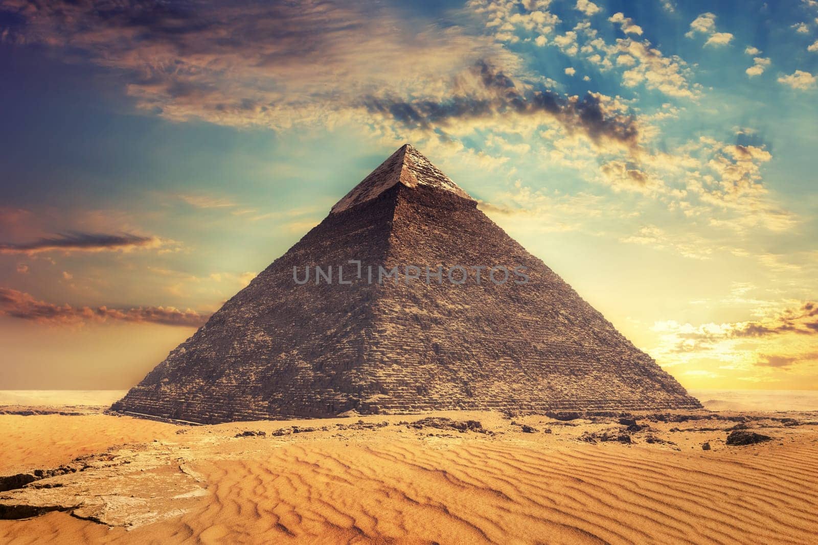 Beautiful view of the Pyramid of Khafre, Giza, Egypt.