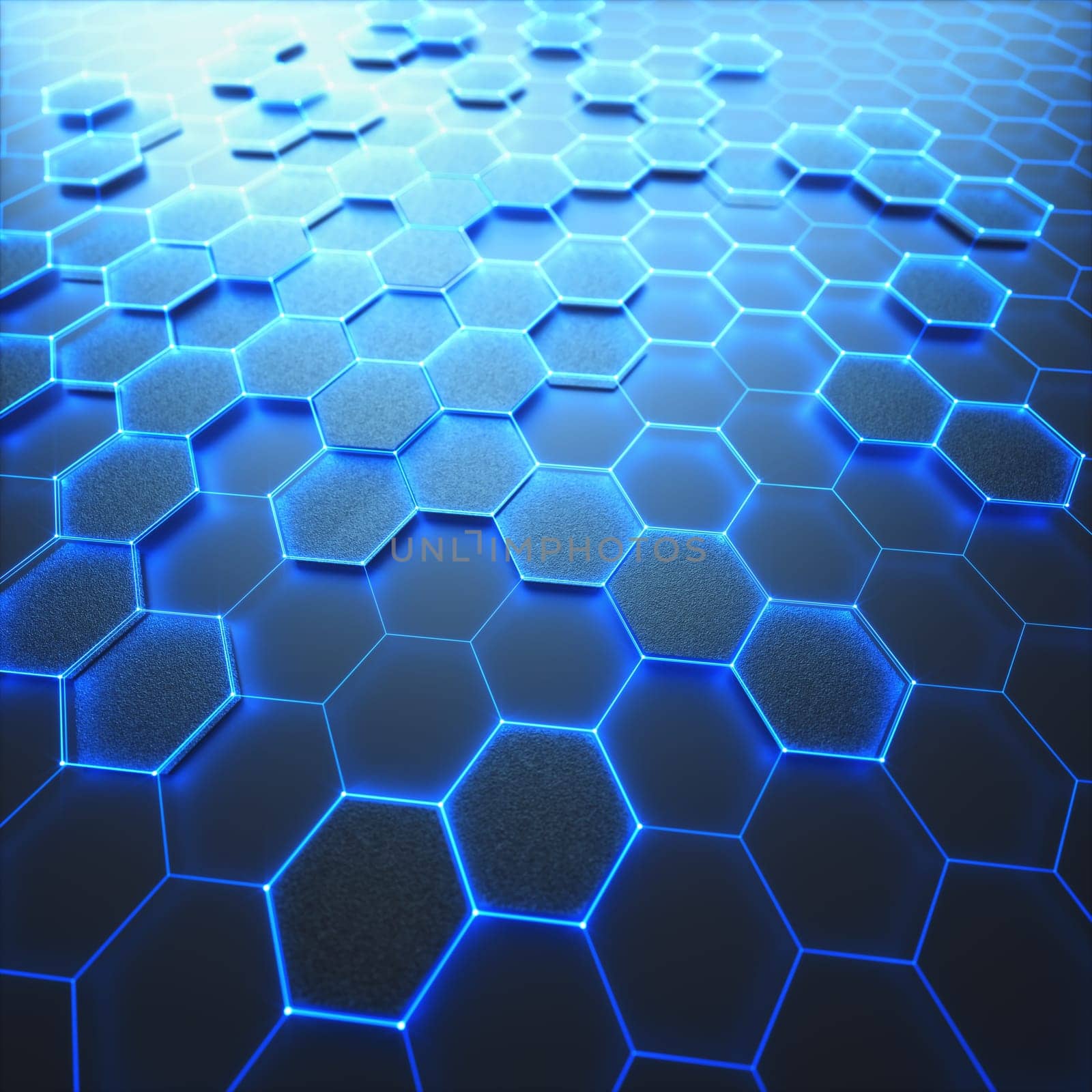 Conceptual abstract image with hexagonal structure connection. 3D illustration background. Graphene concept.
