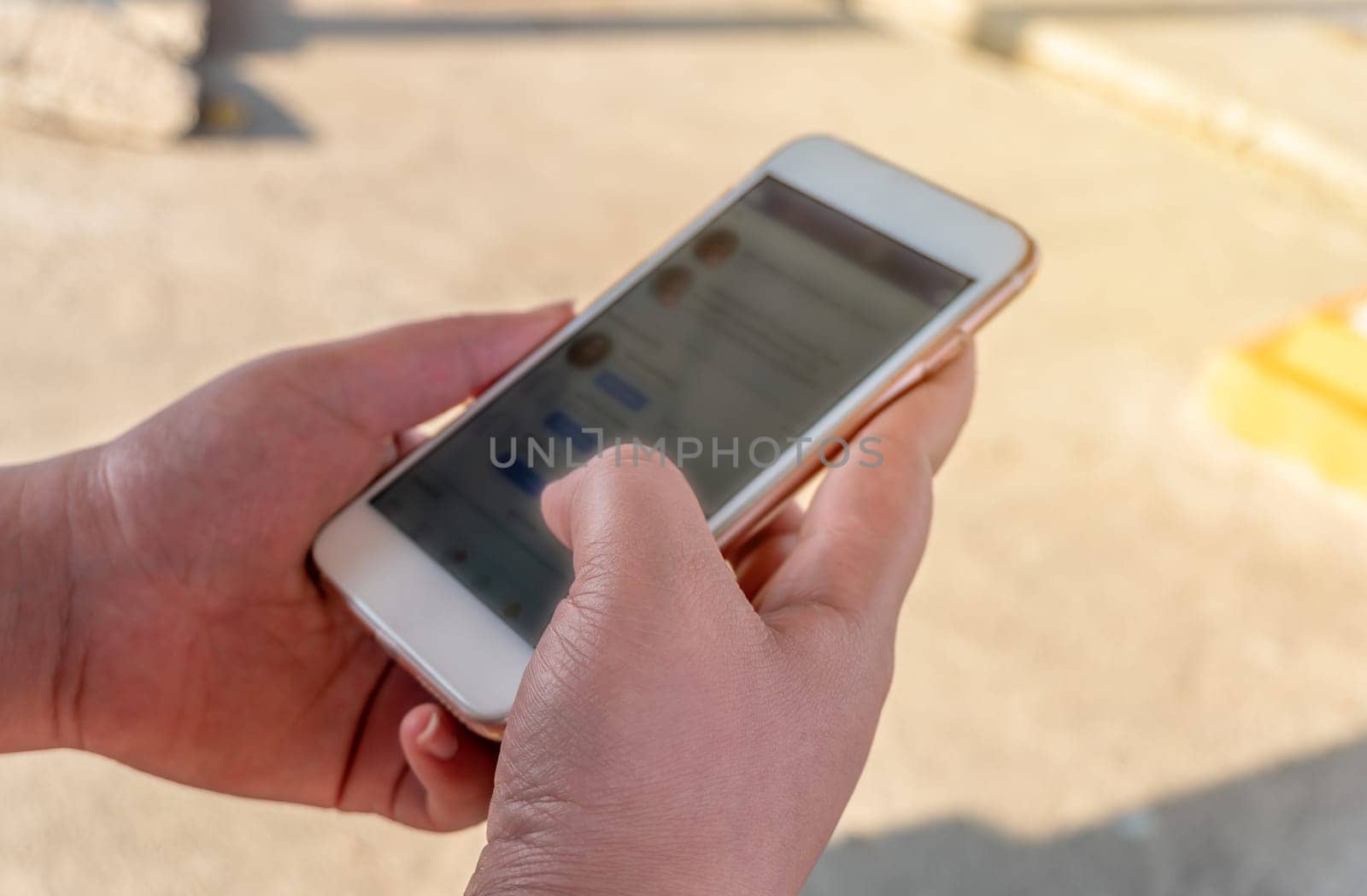 Social network and internet connection concept, Women with smart phone mobile on blurred background