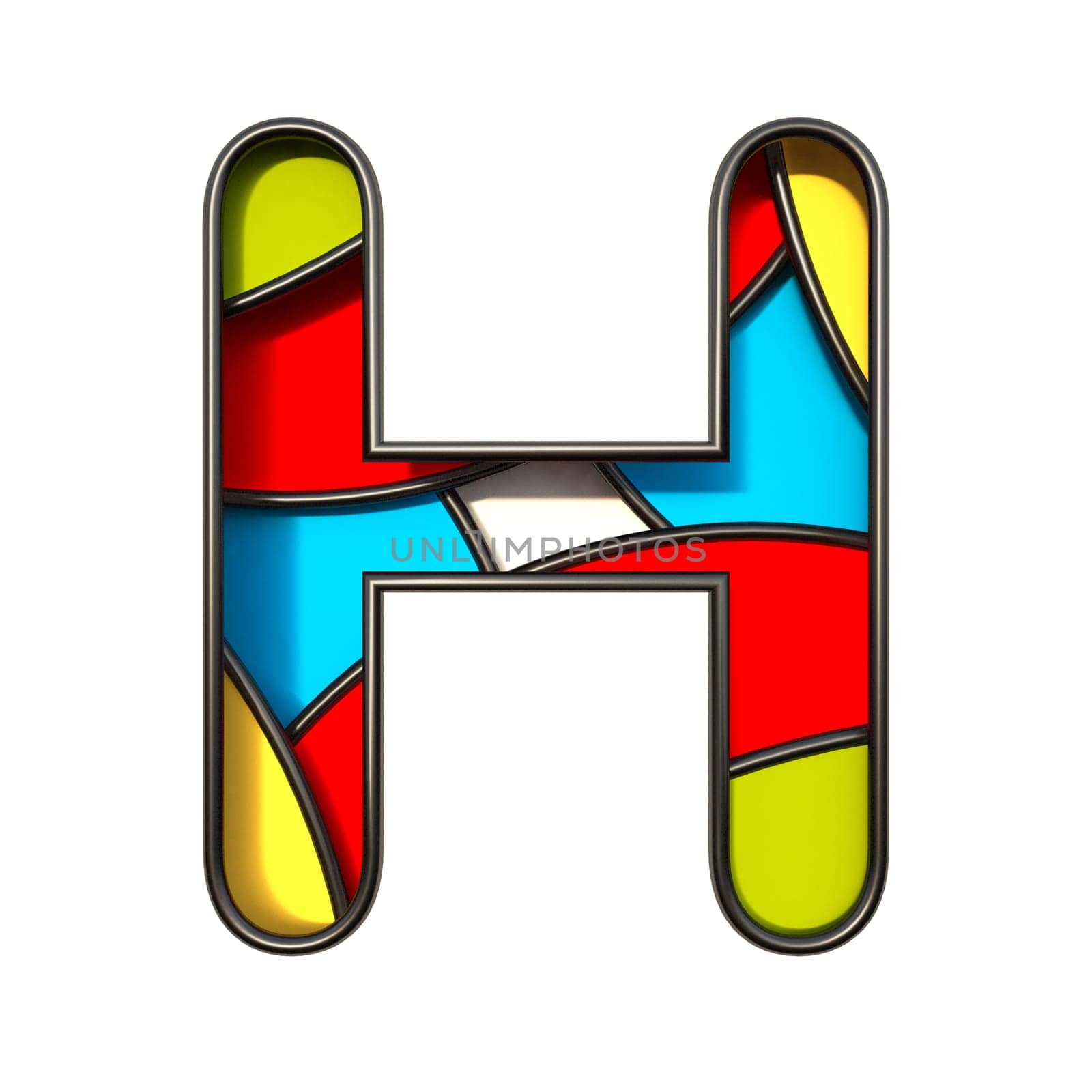 Multi color layers font Letter H 3D rendering illustration isolated on white background