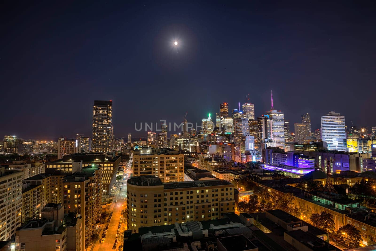 View of Toronto downtown at night, Canada