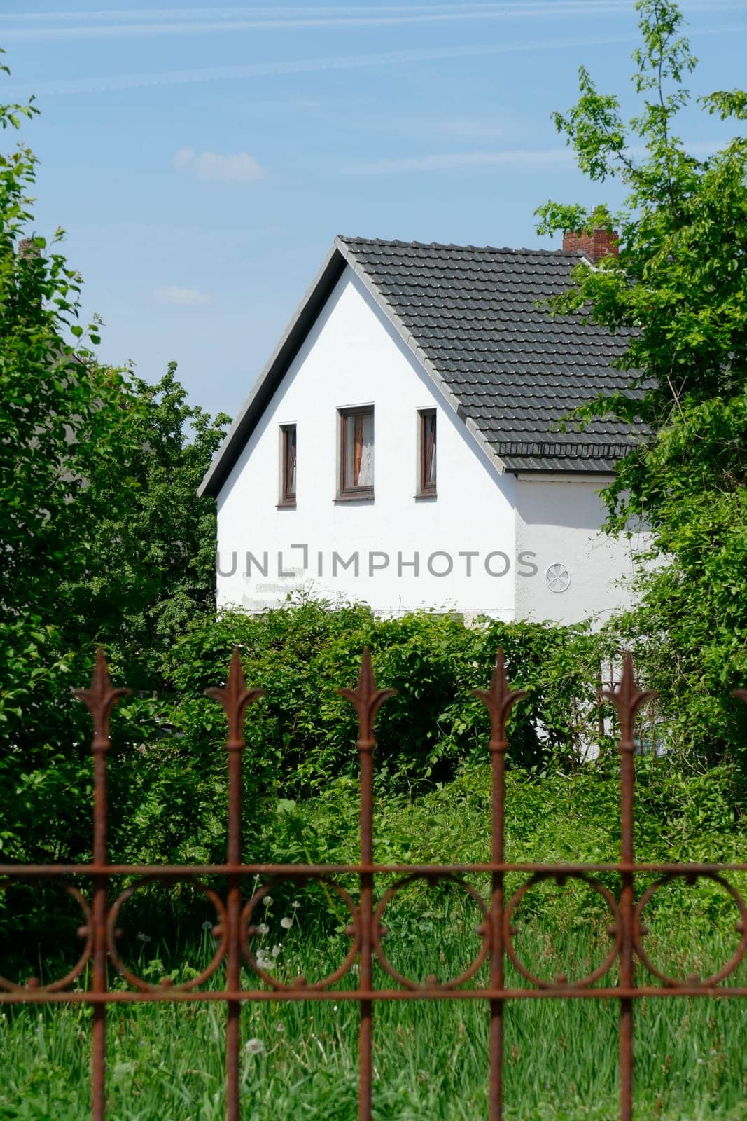 White house with garden, one-family house, residential building