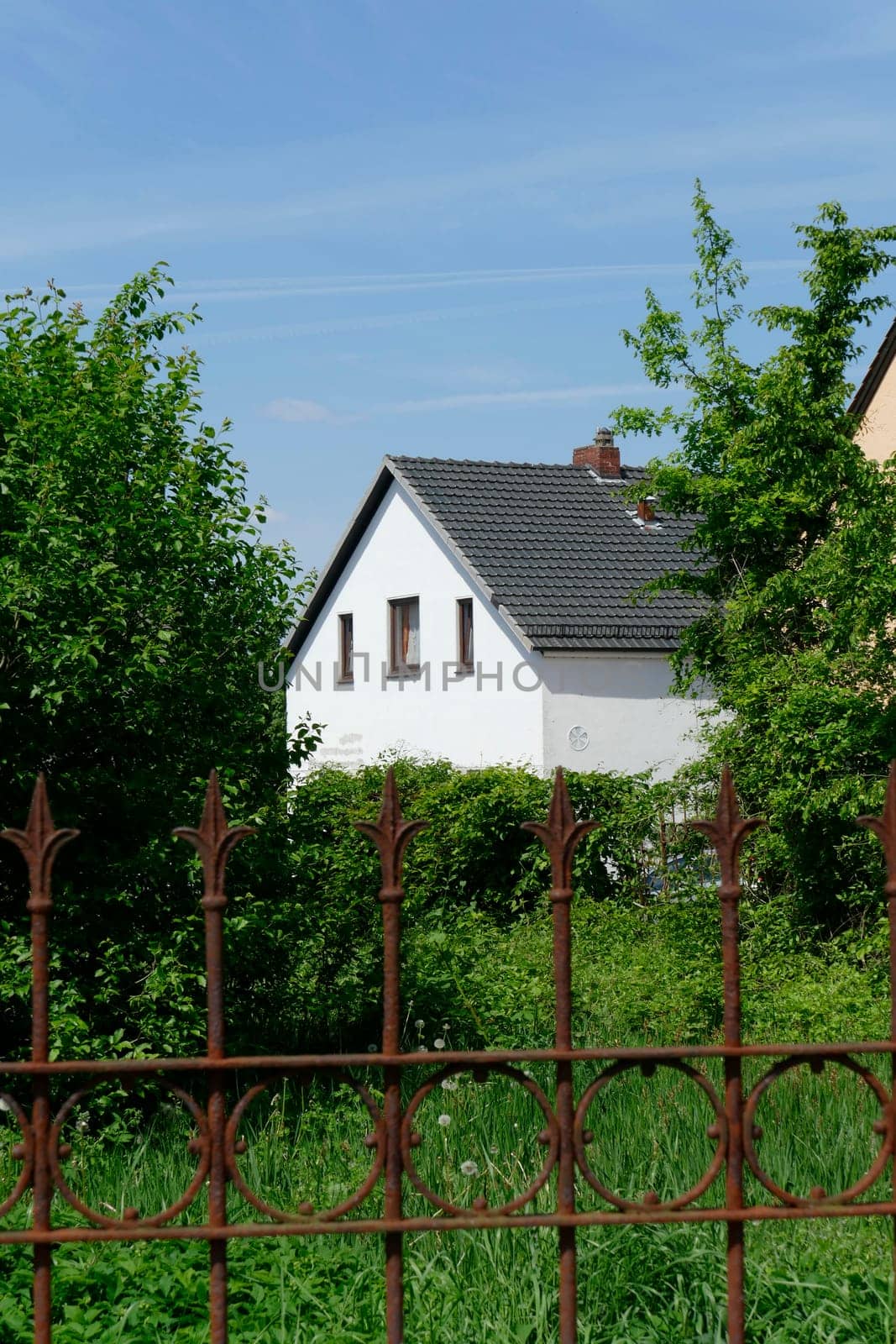White house with garden, one-family house, residential building