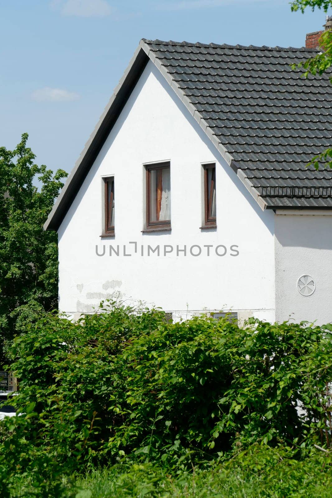 White house with garden, one-family house, residential building