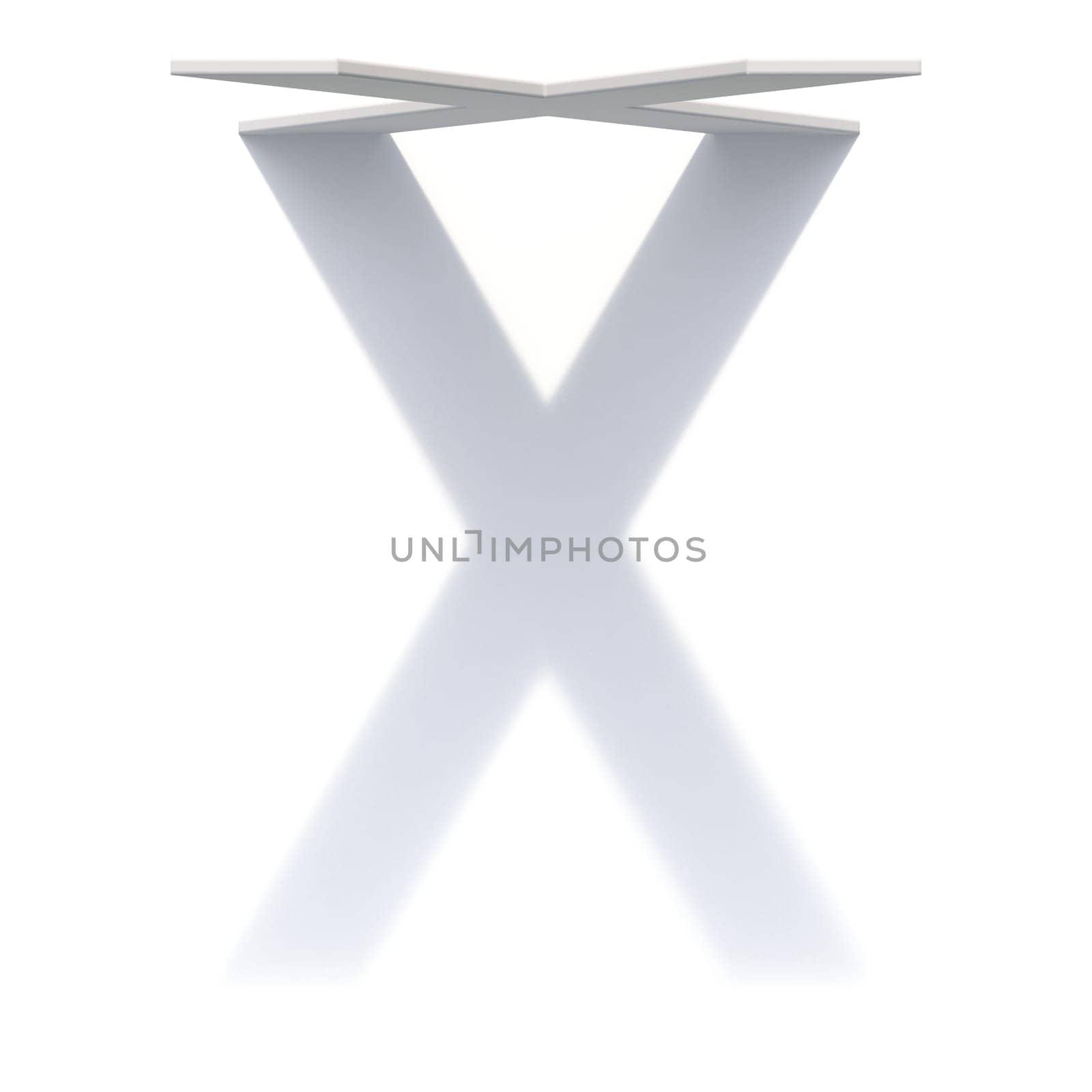 Vertical drop shadow font Letter X 3D render illustration isolated on white background