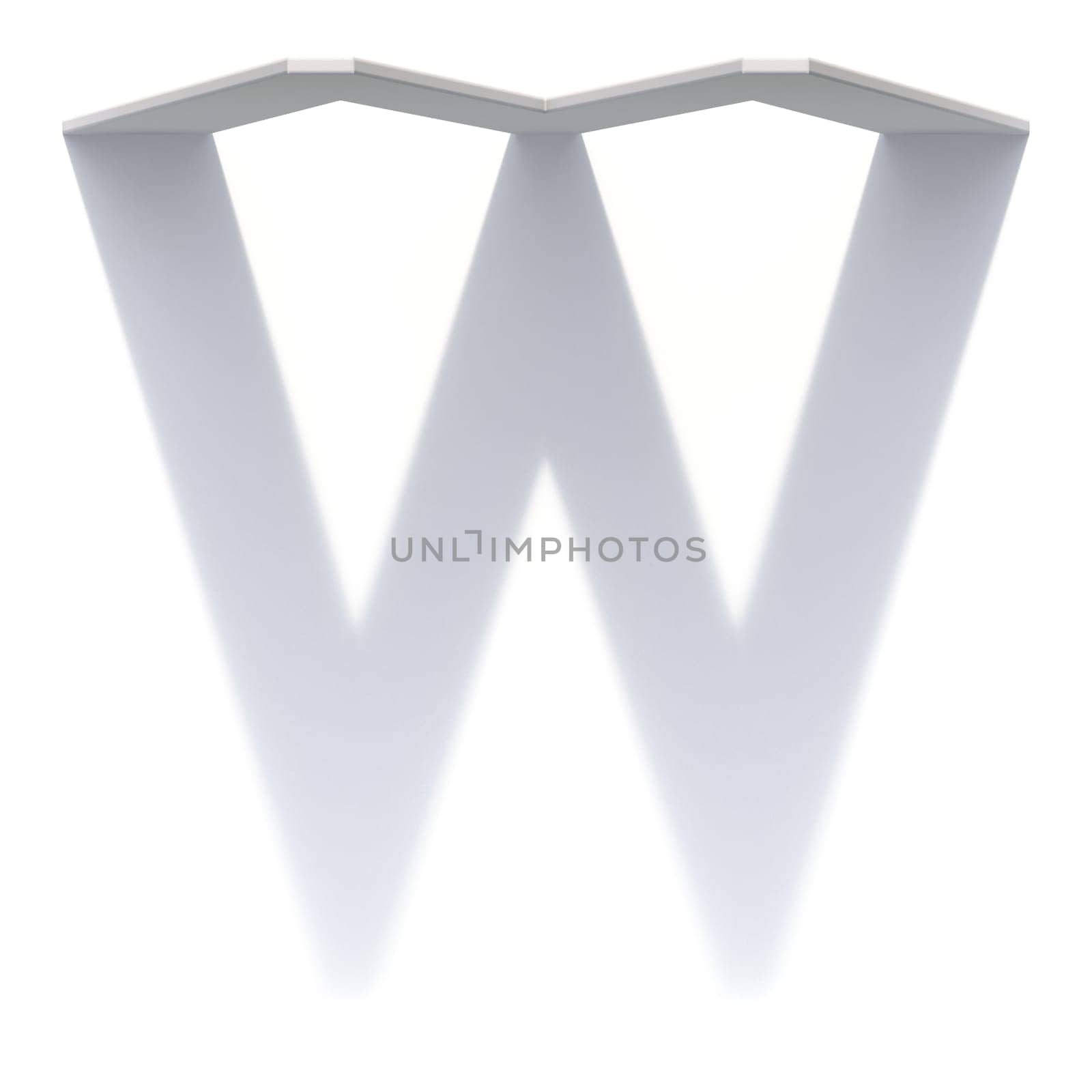 Vertical drop shadow font Letter W 3D render illustration isolated on white background