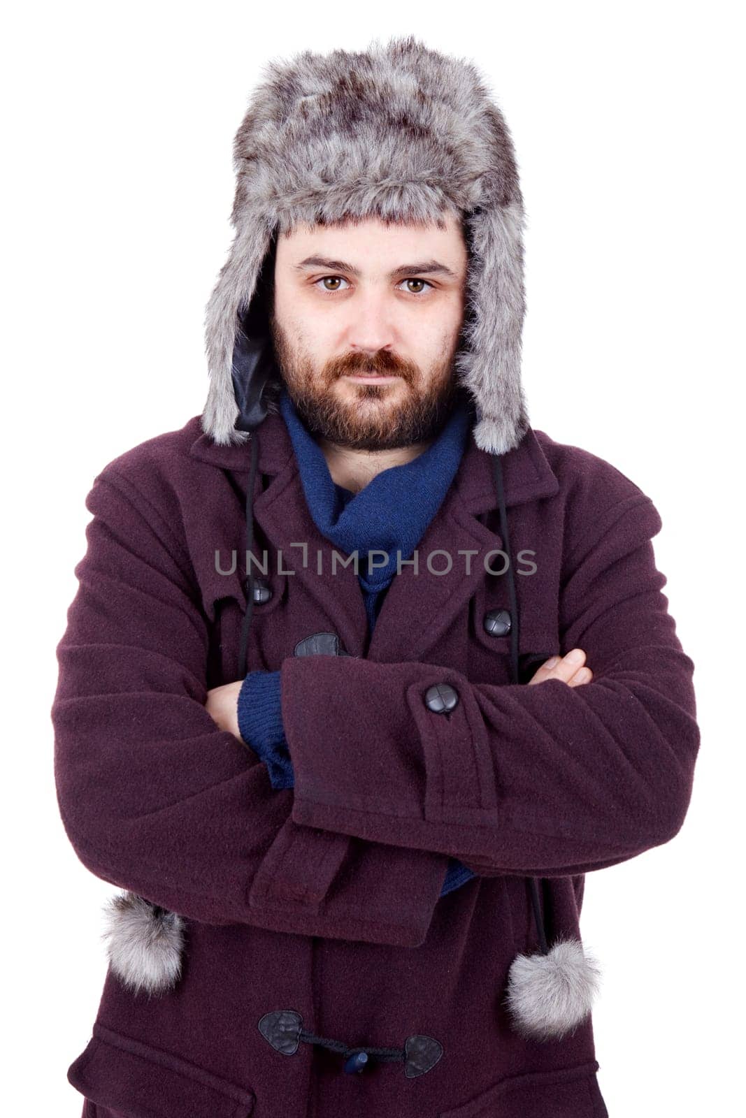 young casual man portrait with a russian hat