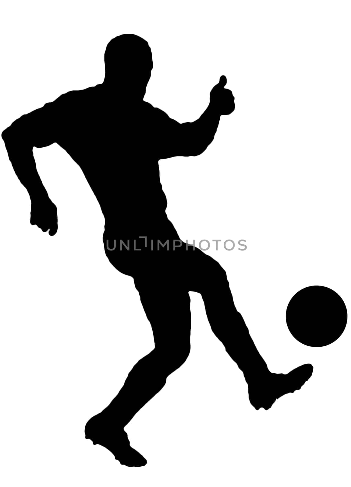 Soccer player as silhouette isolated on white while shooting a football