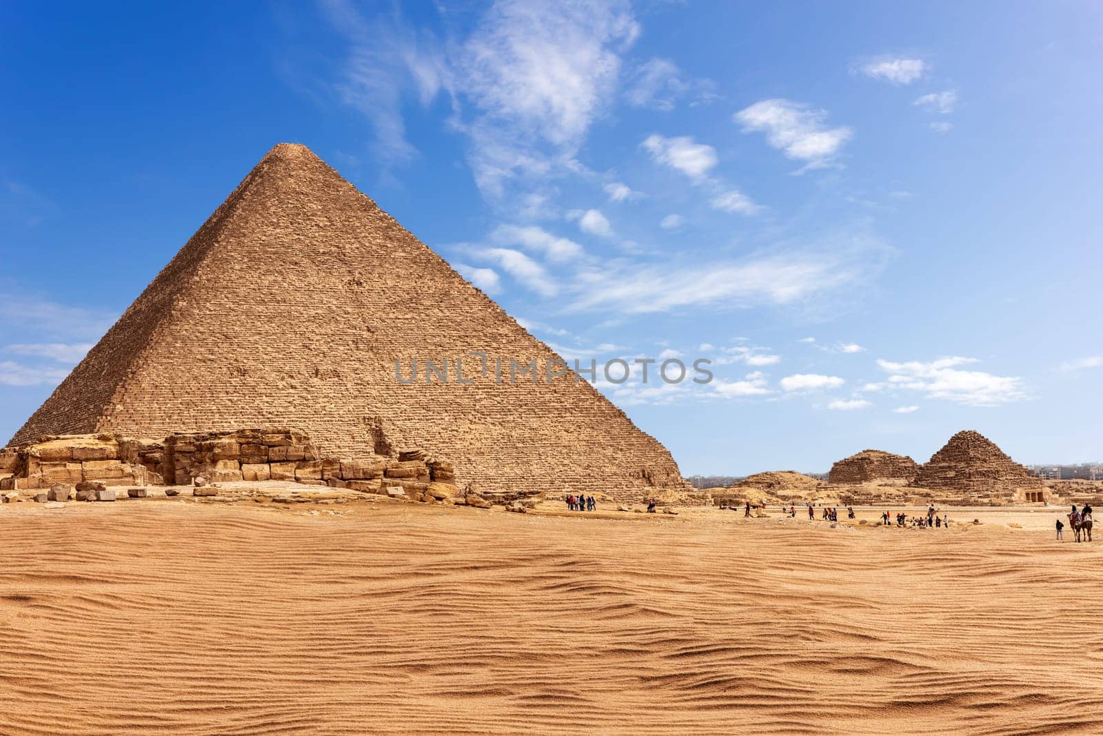 The Pyramid of Menkaure in sunny desert of Giza, Egypt.