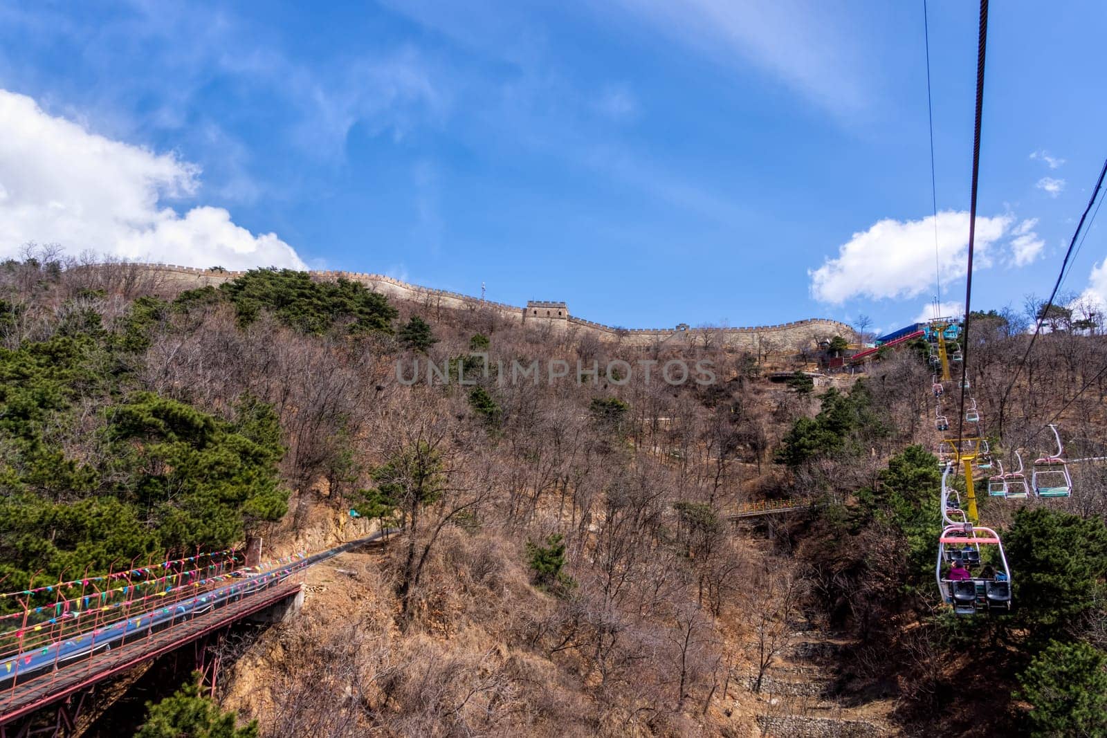Great Wall of China, Mutianyu section near Beijing with view on slide and chairlift, autumn