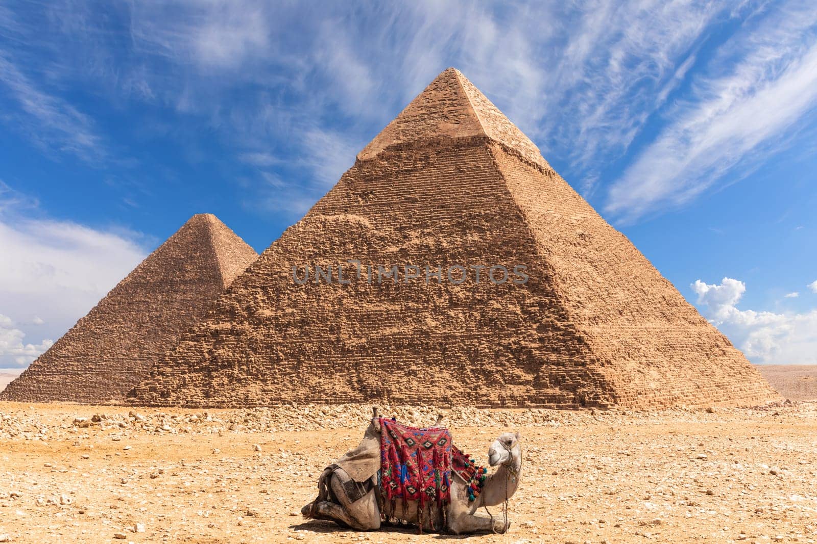 The Pyramid of Khafre and the Pyramid of Khufu in Giza, Egypt.