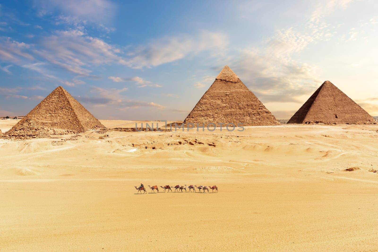 View of the Pyramids in Giza desert, Cairo, Egypt.