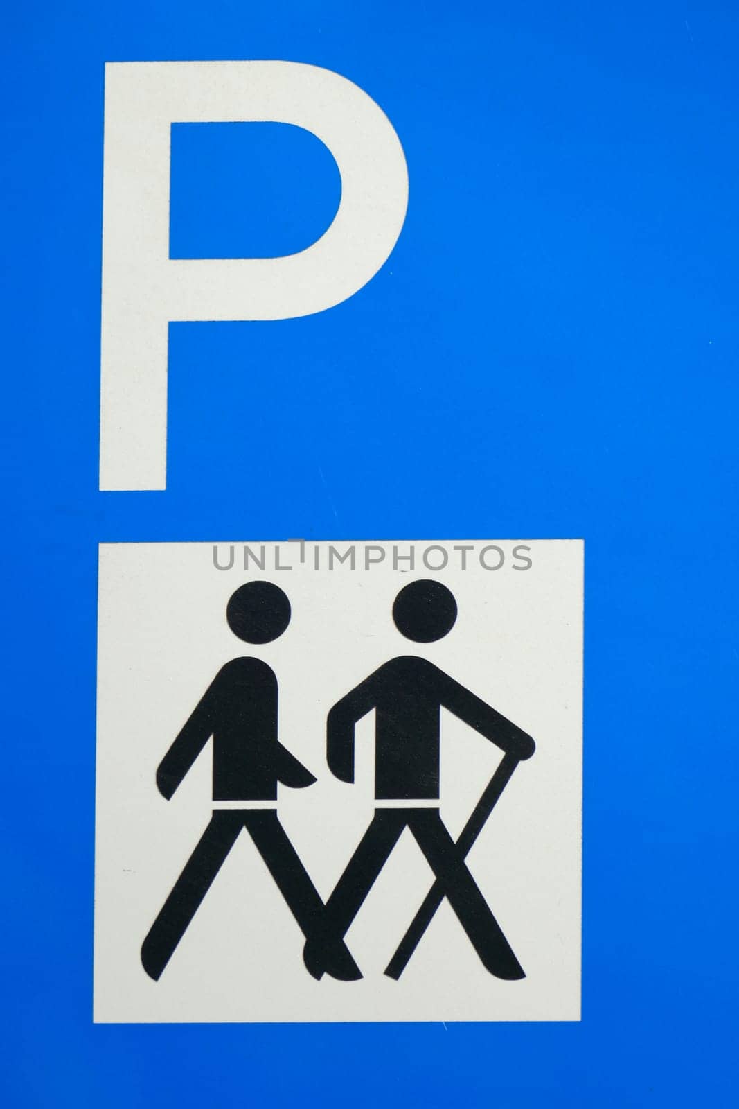 Road sign hiker parking lot, Germany, Europe..