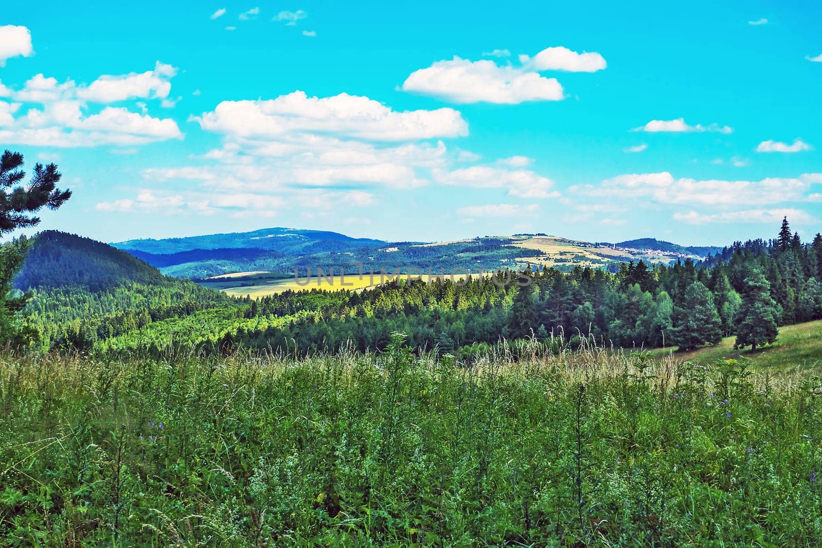Landscape with hills and field in Slovakia