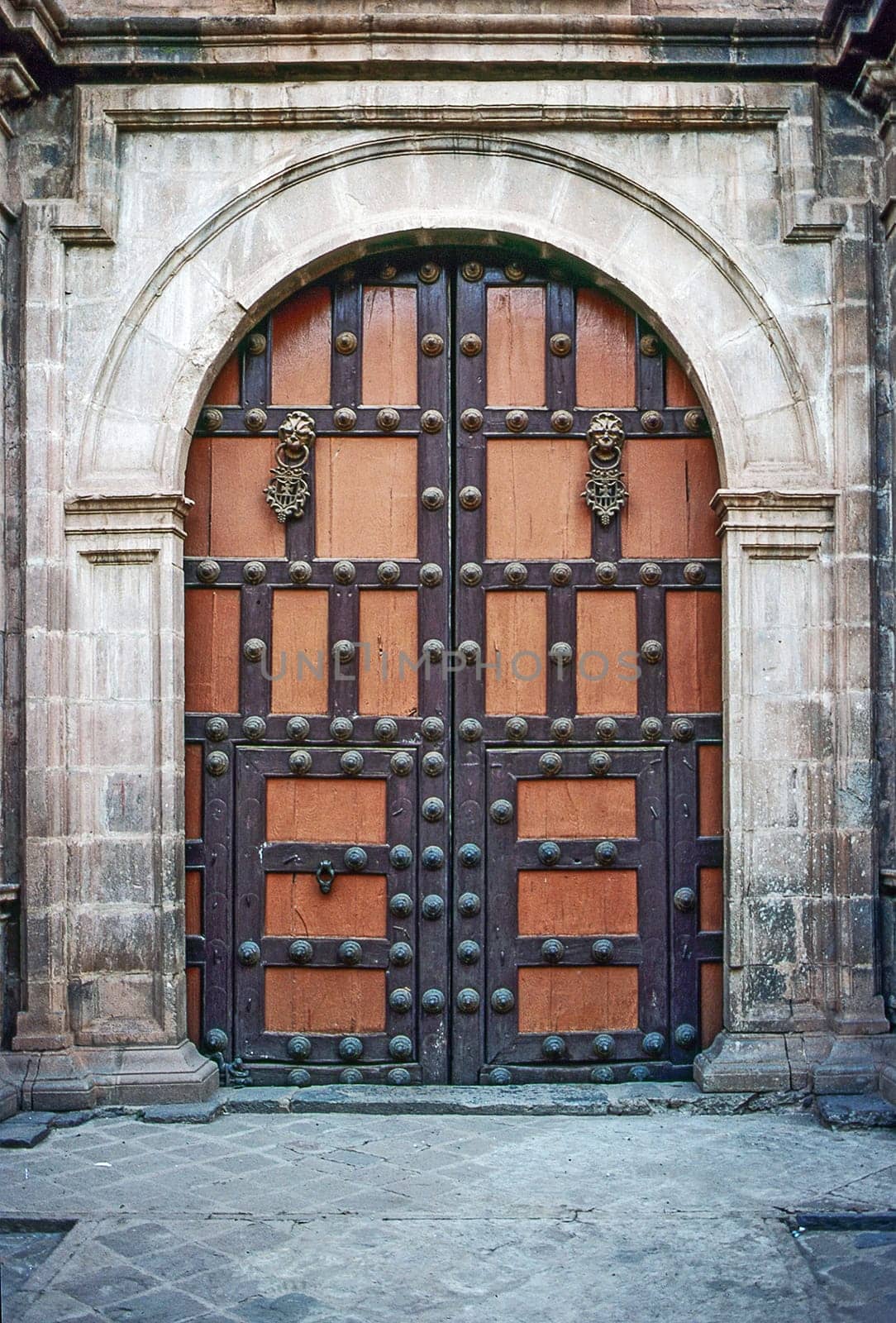 Old vintage door on Cathedral, Cusco