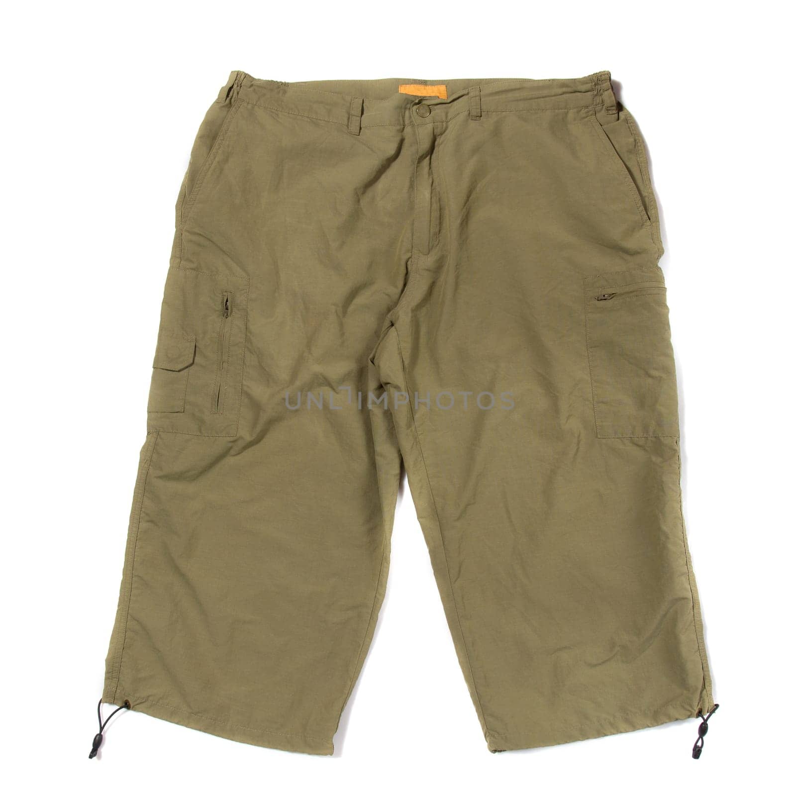 Green hiking shorts isolated on white background
