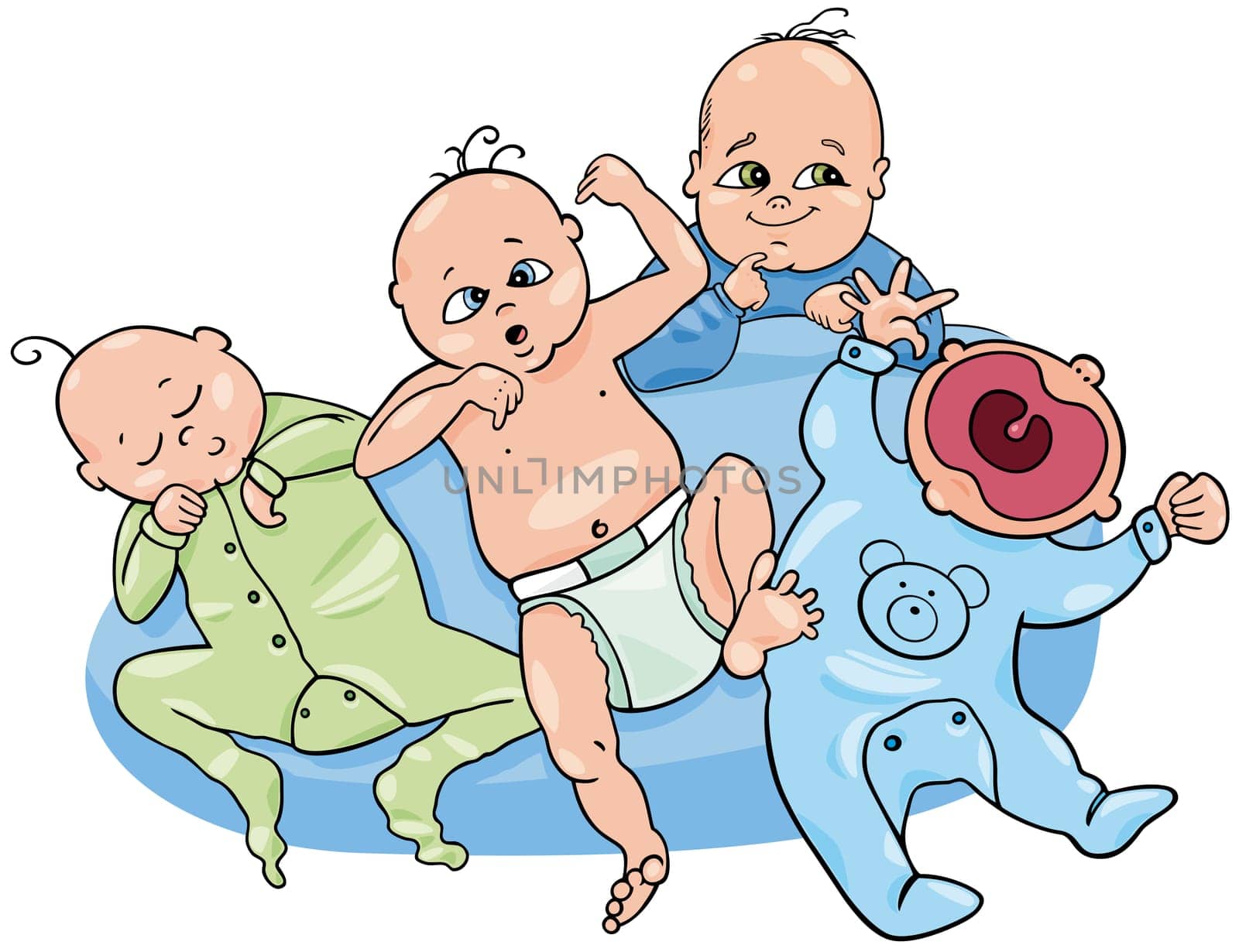 Cartoon Illustration of Cute Little Baby Children Group