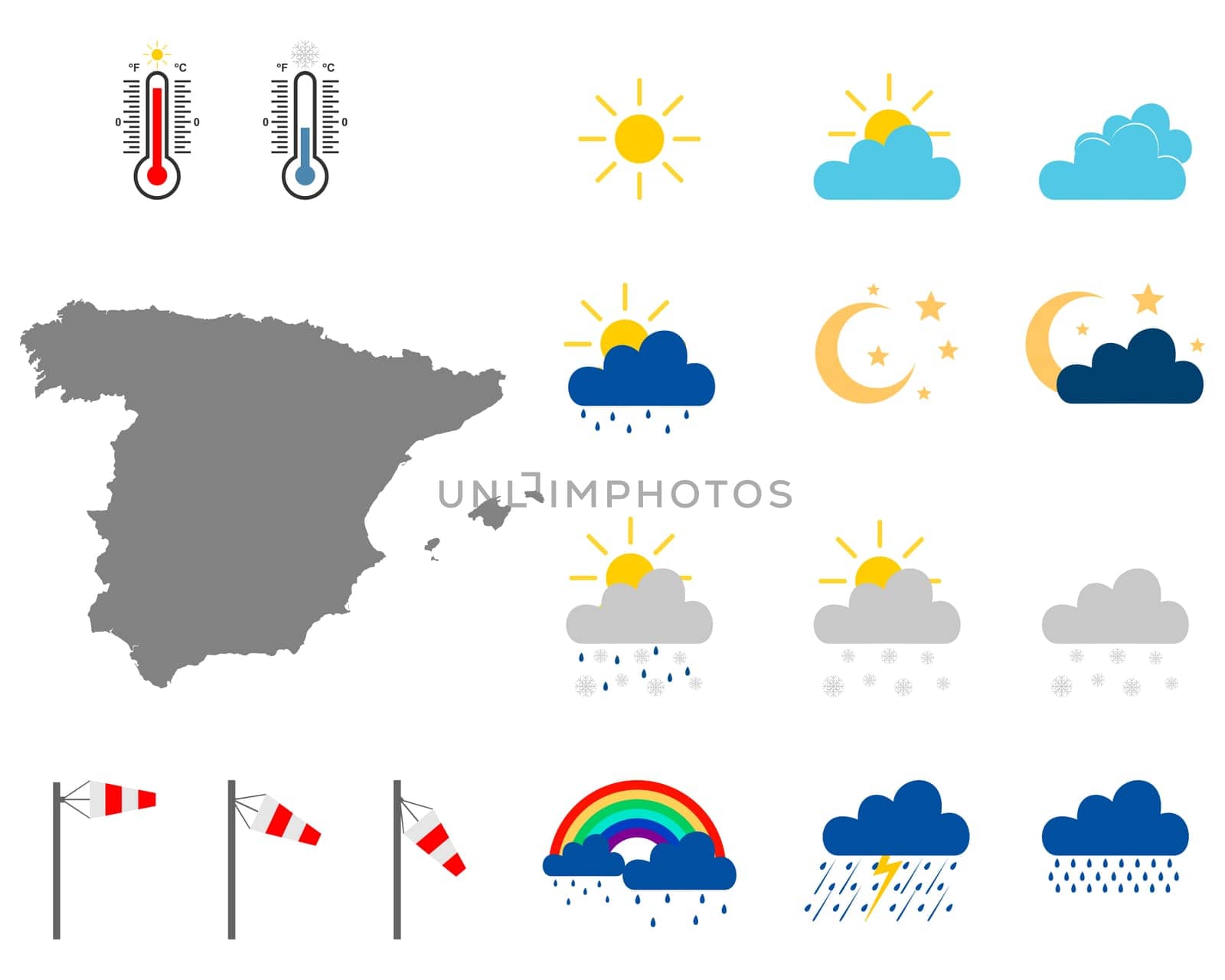 Karte von Spanien mit Wettersymbolen