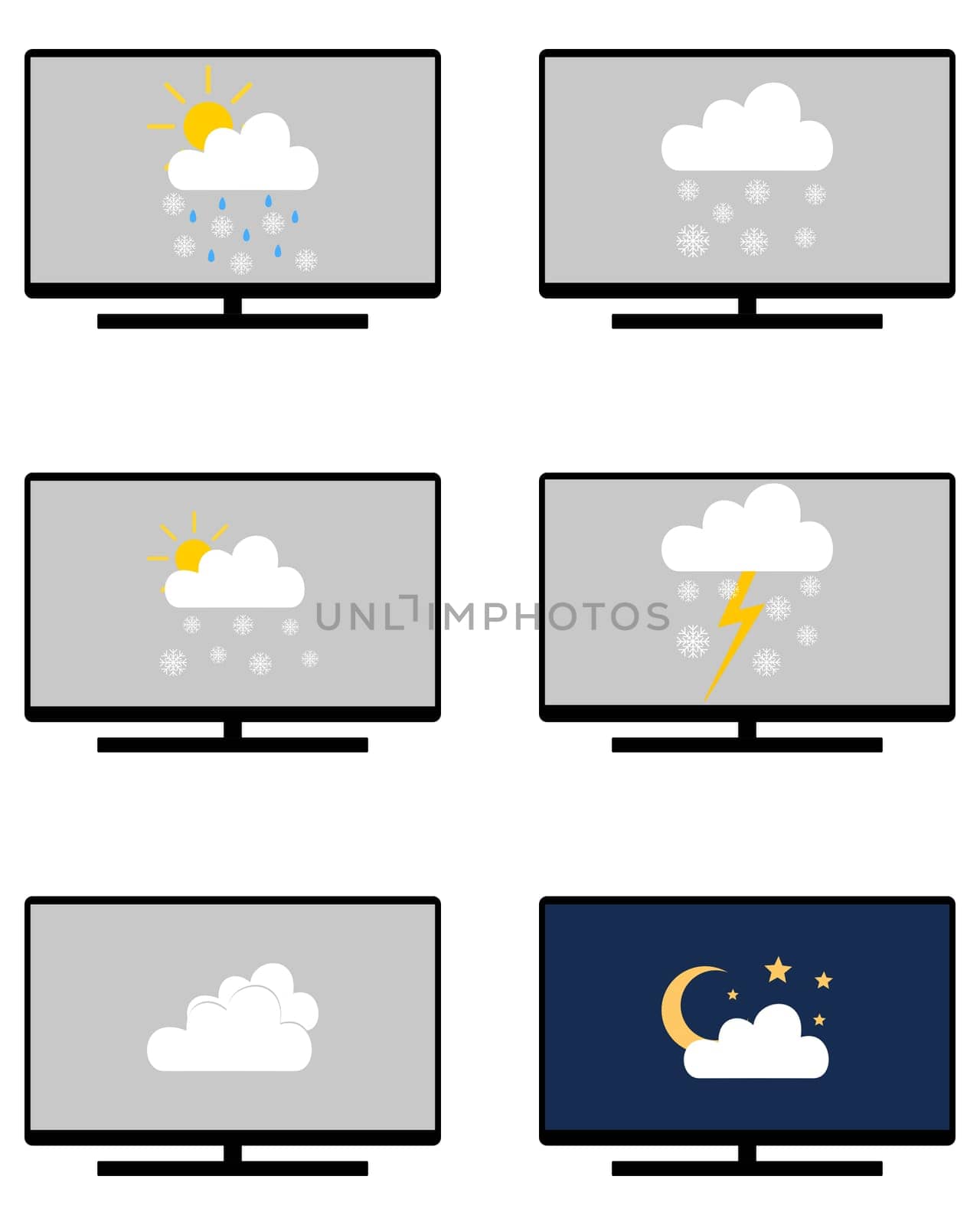 Verschiedene Wettersymbole auf Monitor