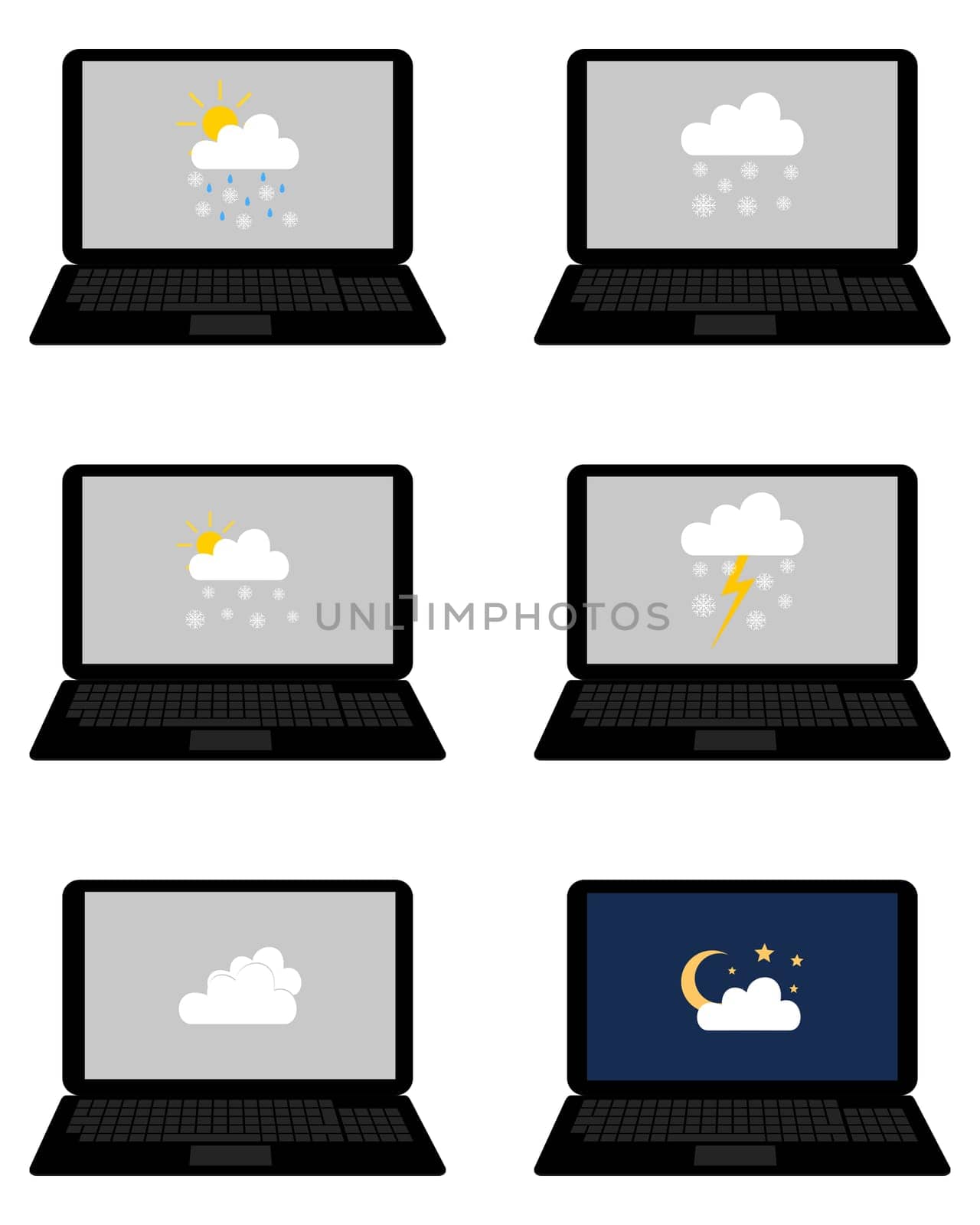 Verschiedene Wettersymbole auf Laptop