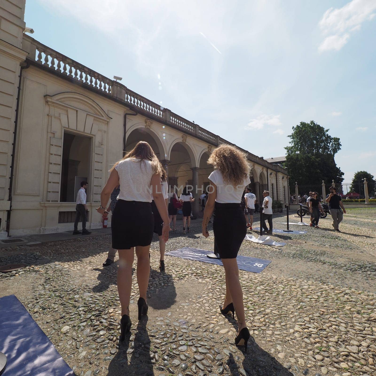 TURIN, ITALY - CIRCA JUNE 2019: Hostesses promoter models at Parco Valentino motor show